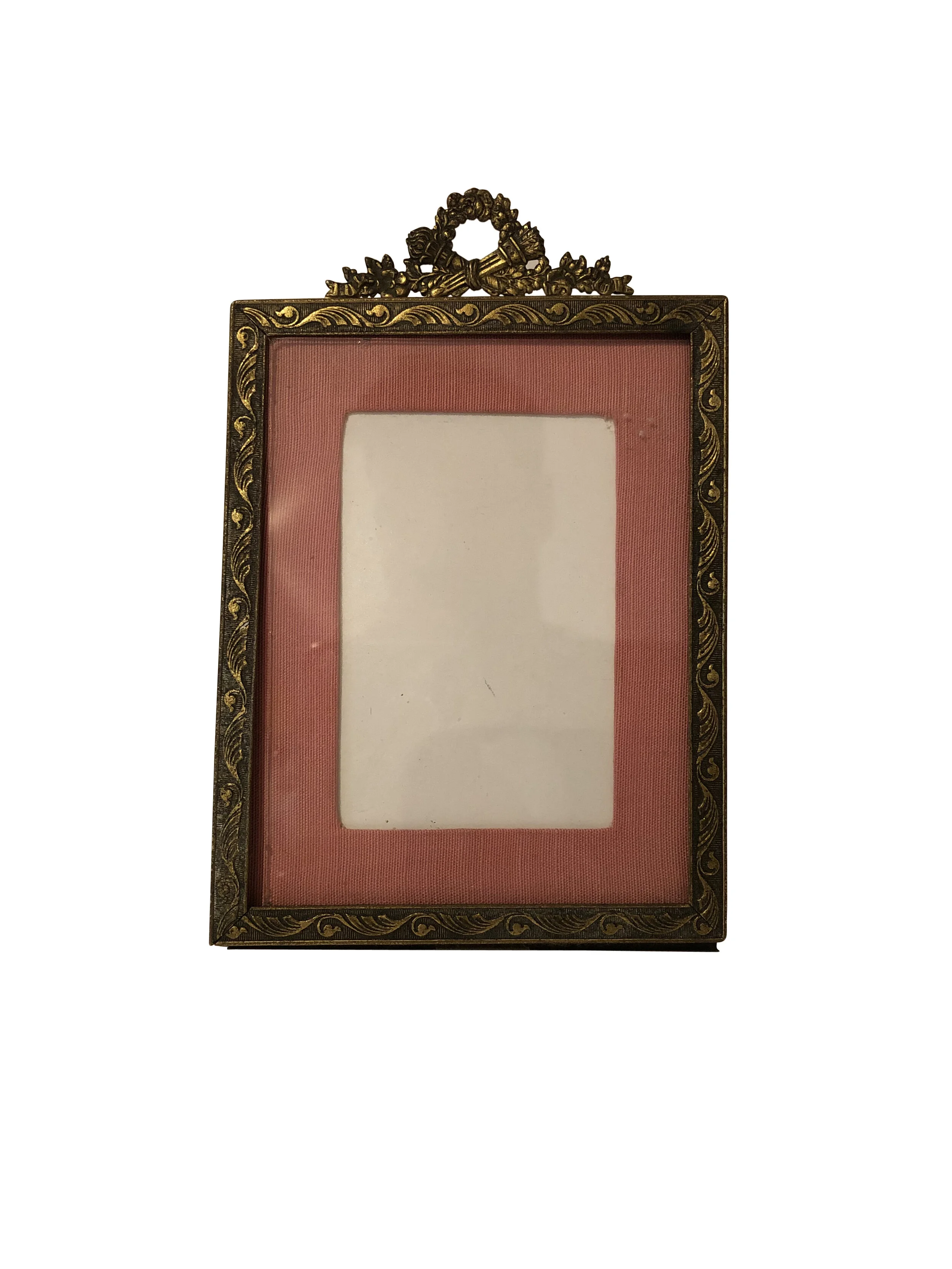 Bronze picture frame 1900 with pink fabric