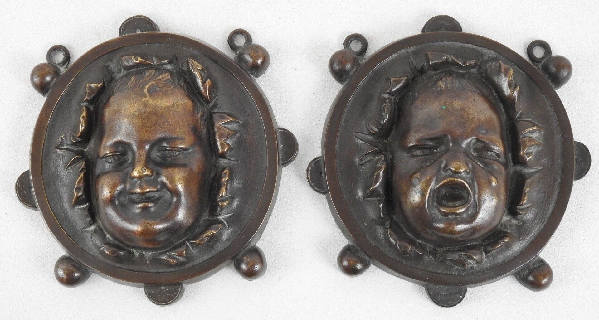 Pair Of C19th Bronze Medallions "Jean qui rit &amp; Jean qui pleure" 
