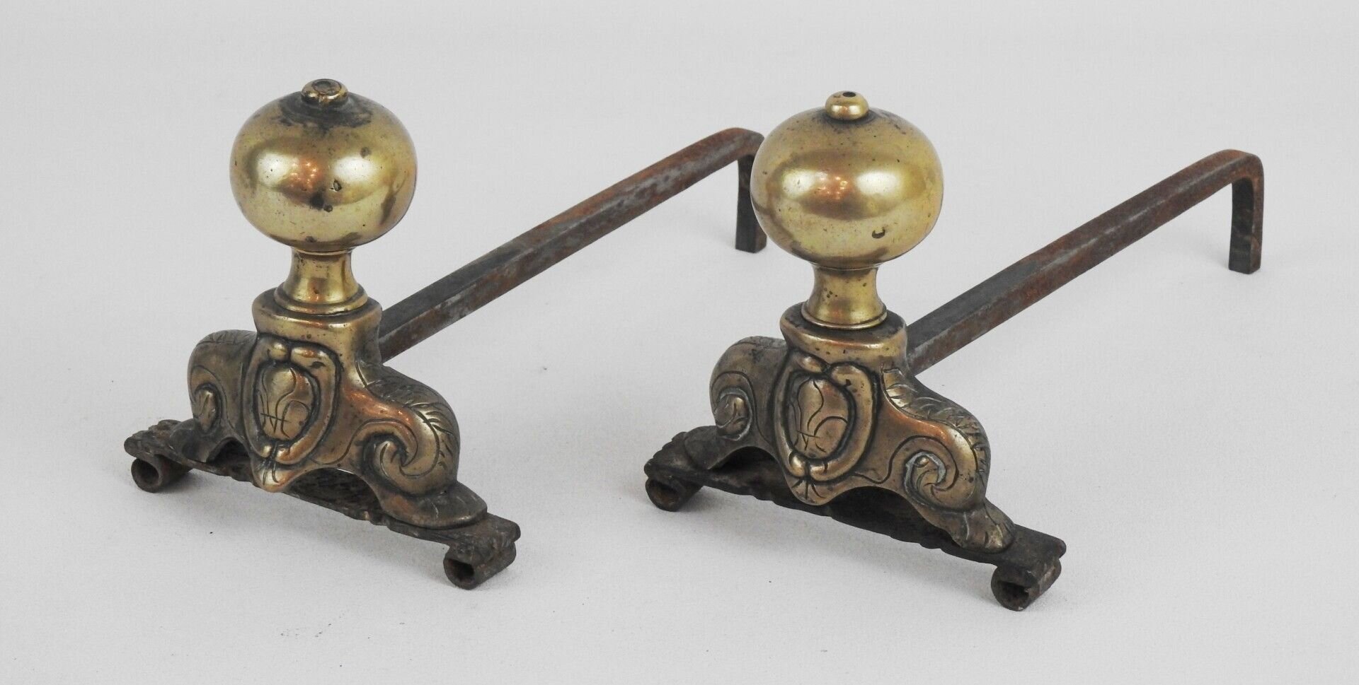 Pair of C17th Bronze And Wrought Iron Chenets 