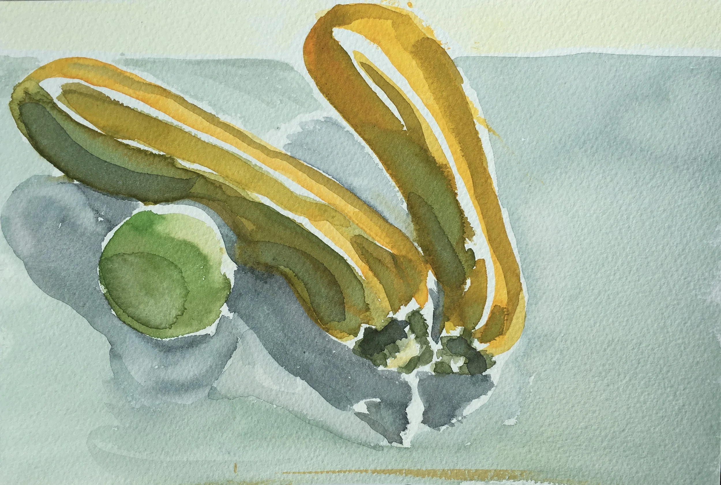 yellow courgettes watercolour on paper 10x7in