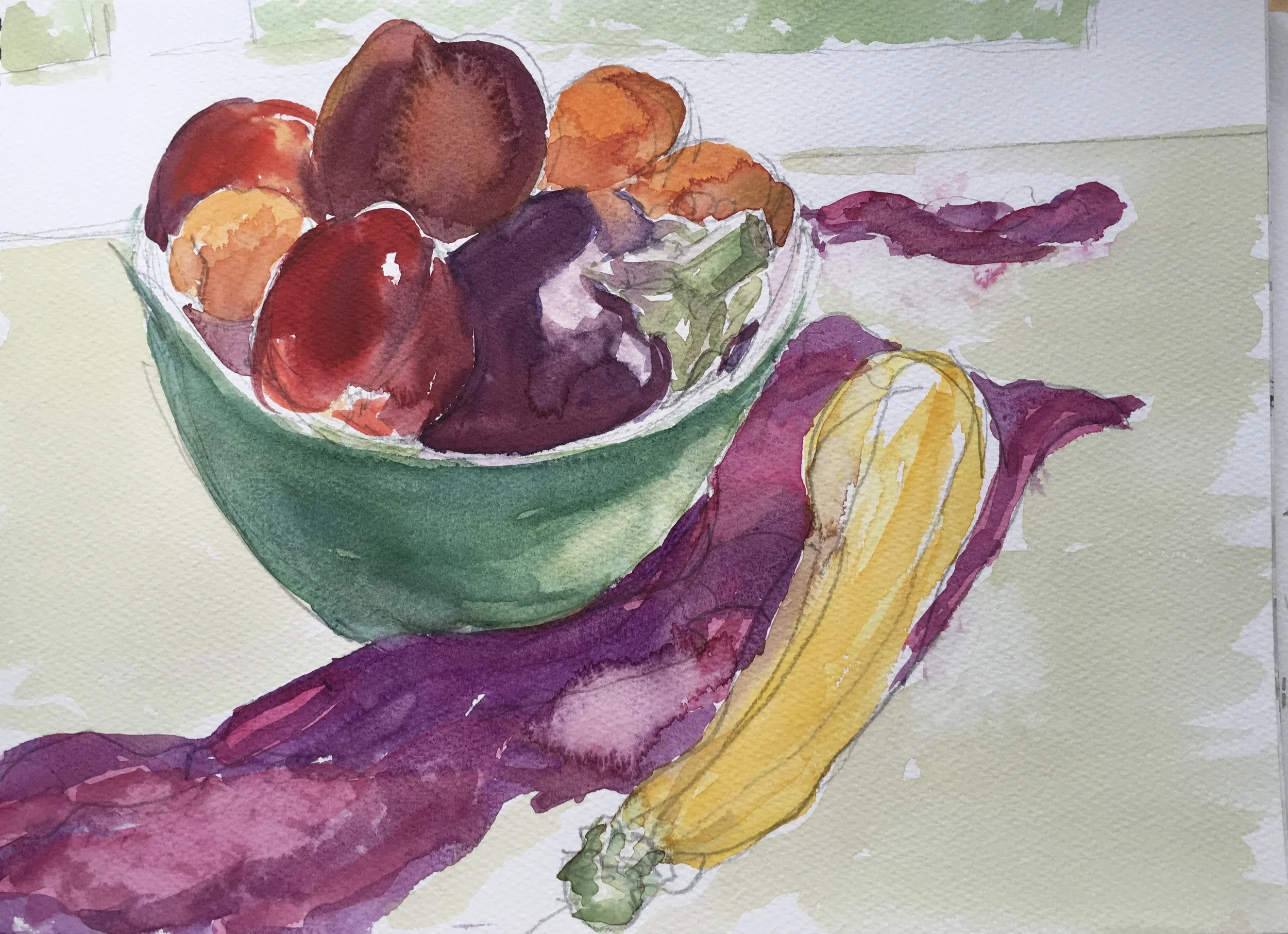 yellow courgette watercolour on paper 14x10in