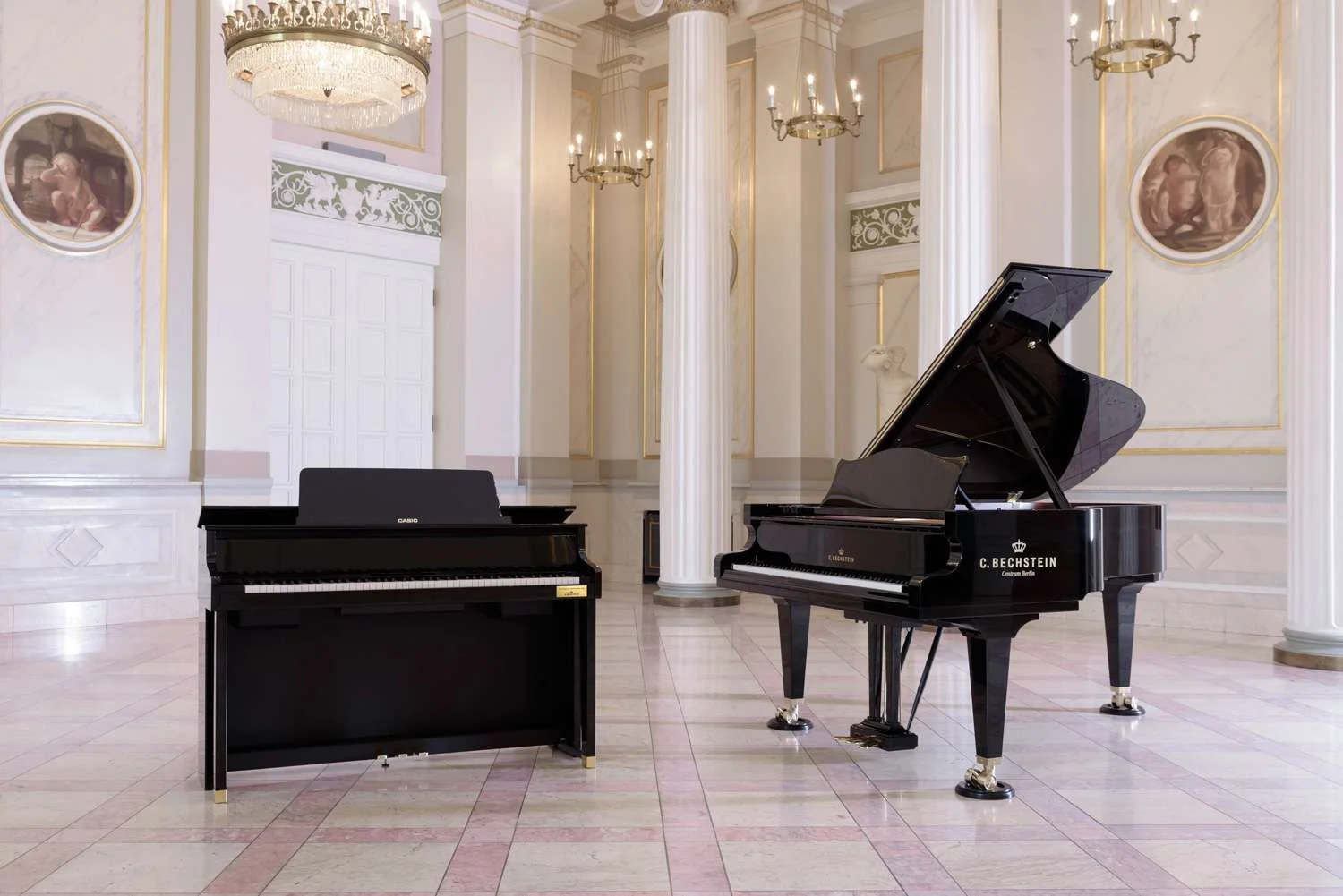 Grand Hybrid pianos have three different Grand Piano tones stored inside them, such as a C. Bechstein D282 (right). 