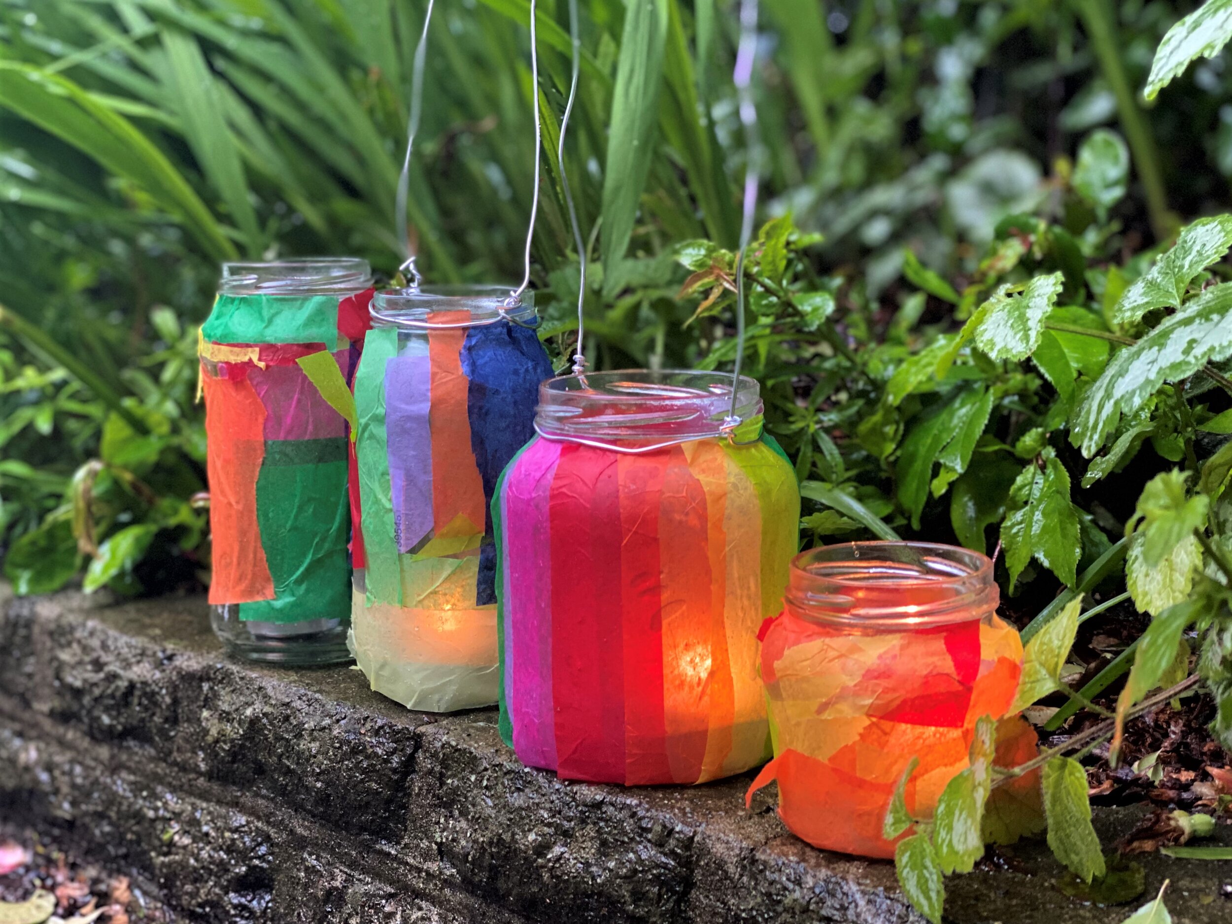 Make tissue decorated jam jar lanterns - Mud & Bloom