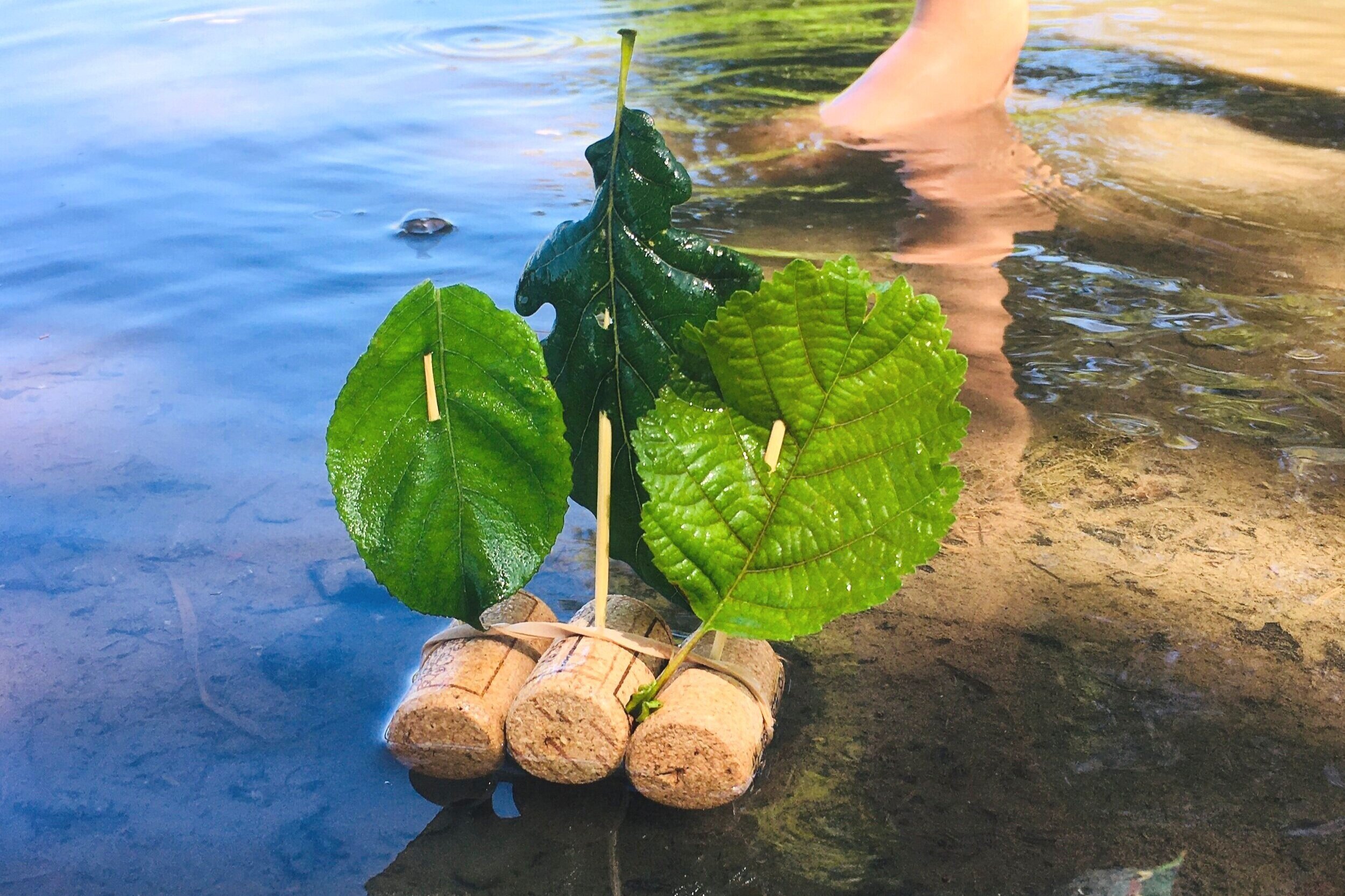 Make a cork and leaf boat - Mud & Bloom