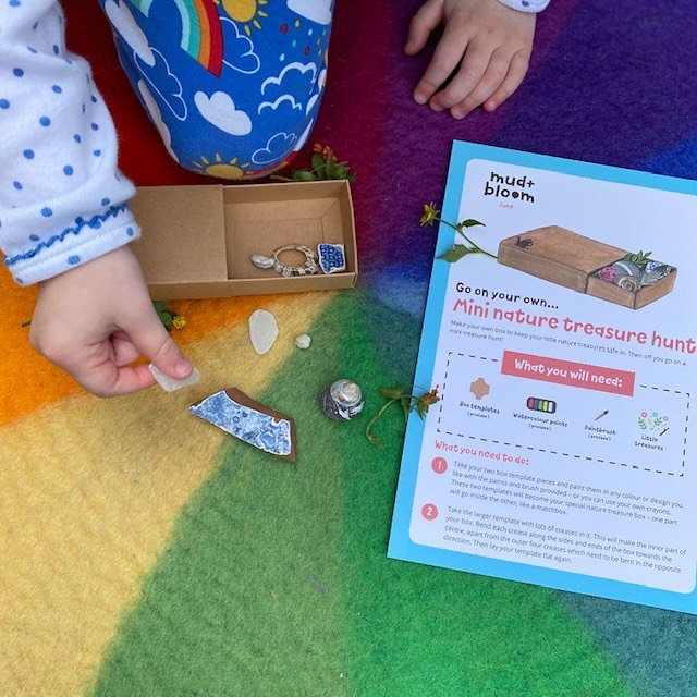 Those of you who received our June, have you been a mini nature treasure hunt? We love seeing the photos of your little ones treasures! 🌱🌼

This is one of the activities in our June box! 
Children can decorate their own tiny treasure box with the w