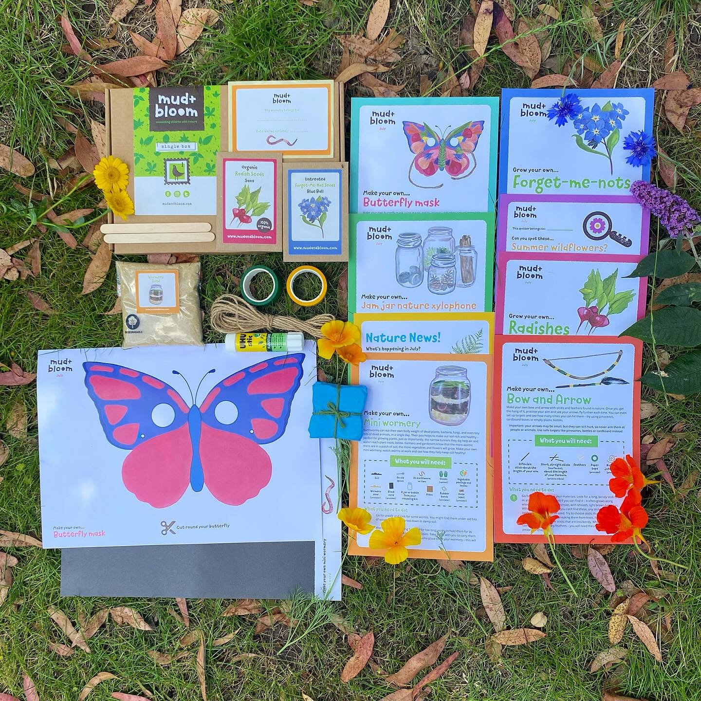 Happy July! 🌿☀️🌈

This month&rsquo;s box is packed with exciting activities that will get you and your kids exploring nature!

🦋Make a Flower Petal Butterfly Mask,
🪘Make a Jam Jar Xylophone
🪱Make a Mini Wormery
🫜Grow Organic Radishes
💙Grow For
