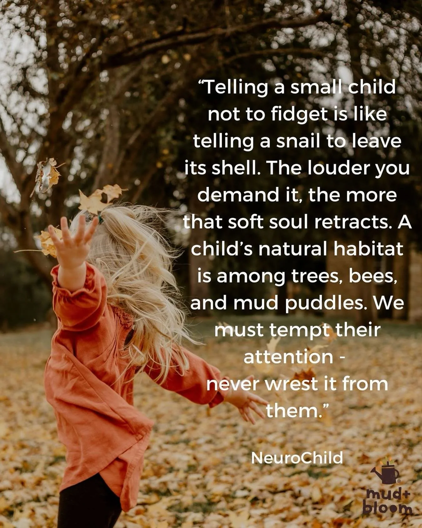 ✨ &ldquo;Telling a small child not to fidget is like telling a snail to leave its shell. The louder you demand it, the more that soft soul retracts. A child&rsquo;s natural habitat is among trees, bees, and mud puddles. We must tempt their attention&