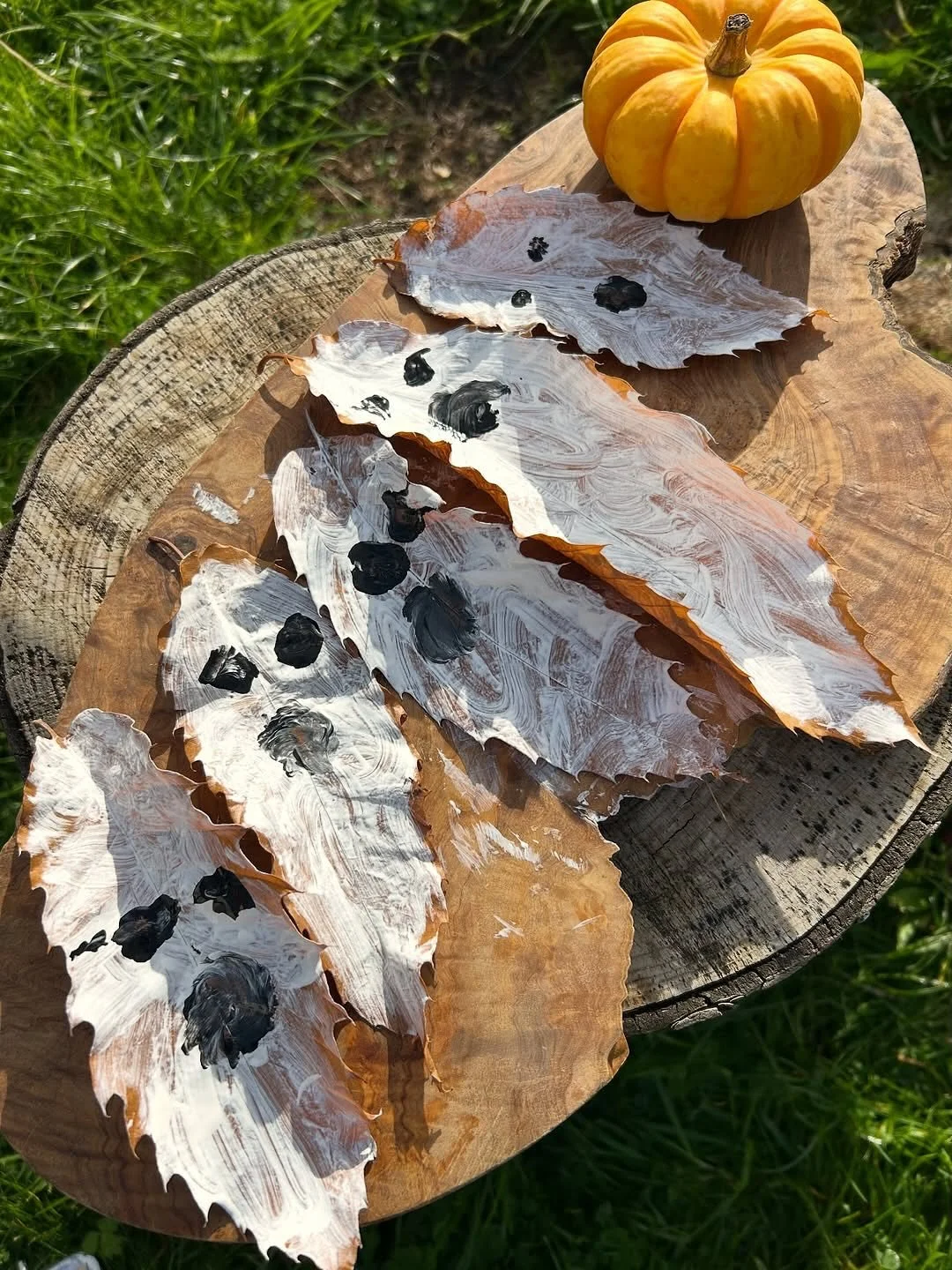 👻 Make Leaf Ghosts! 🍂✨
Turn fallen leaves into spooky little ghosts for Halloween! They’re simple to make and look lovely hanging around your home. All you need is some white and black paint and a bit of white embroidery thread to hang them