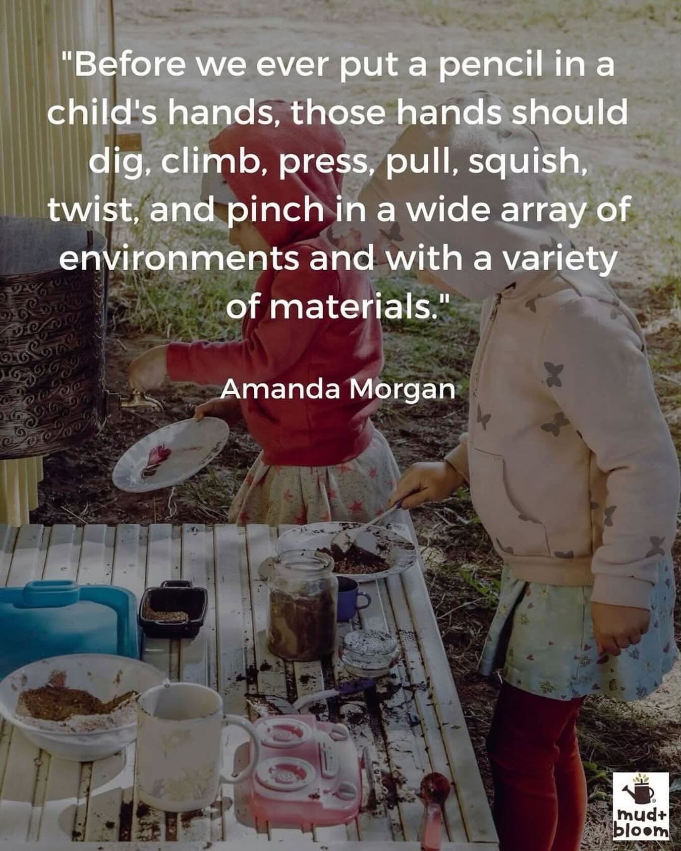 &ldquo;Before we ever put a pencil in a child&rsquo;s hands, those hands should dig, climb, press, pull, squish, twist, and pinch in a wide array of environments and with a variety of materials.&rdquo; 

Amanda Morgan

#childdevelopment #education #e