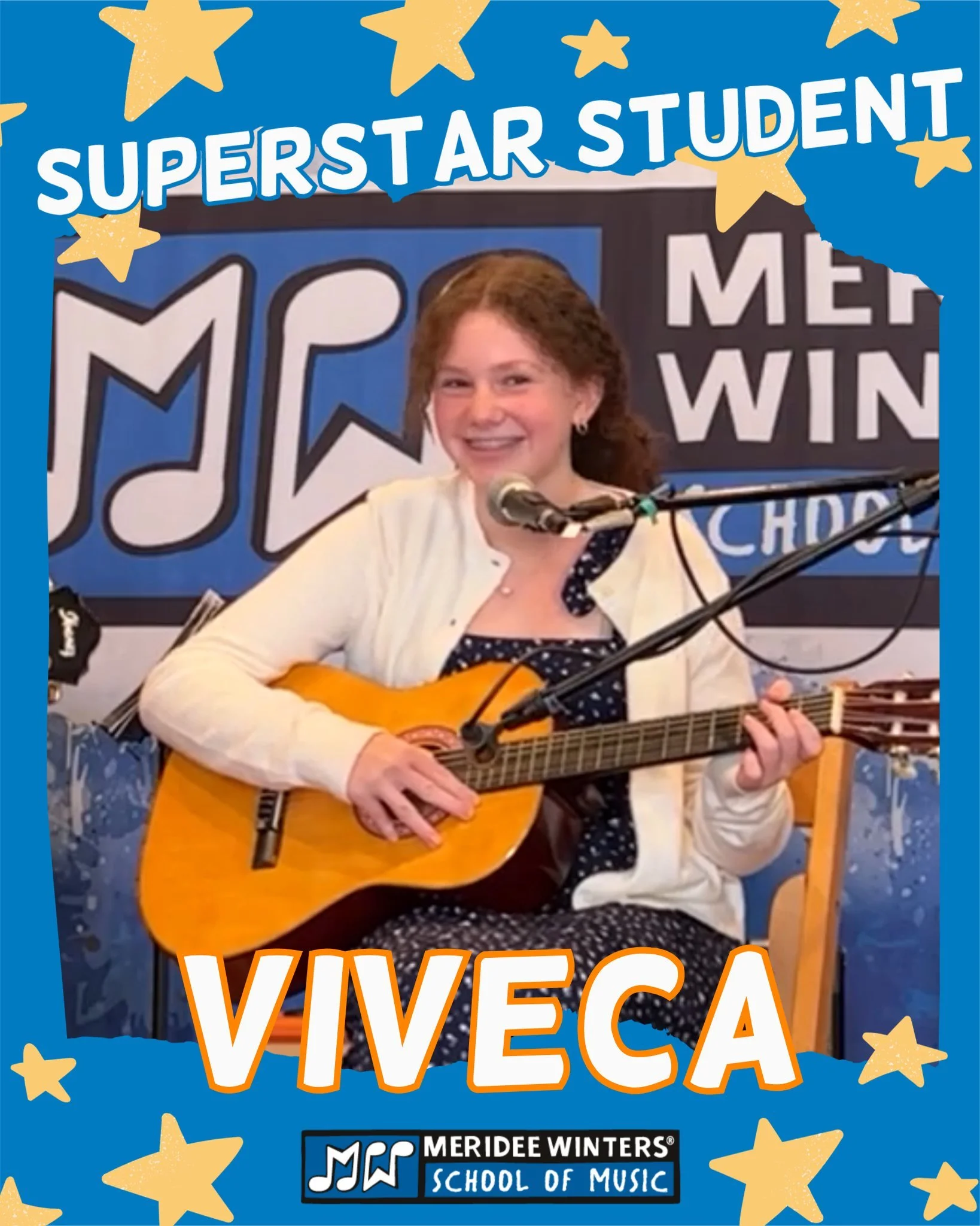 Student Spotlight: Viveca ✨
Viveca has been with Meridee Winters since 2018! Originally starting out on guitar, Viveca has since added voice in the mix. Recently, she completed her first ever recording project with her teacher. Viveca recorded vocals