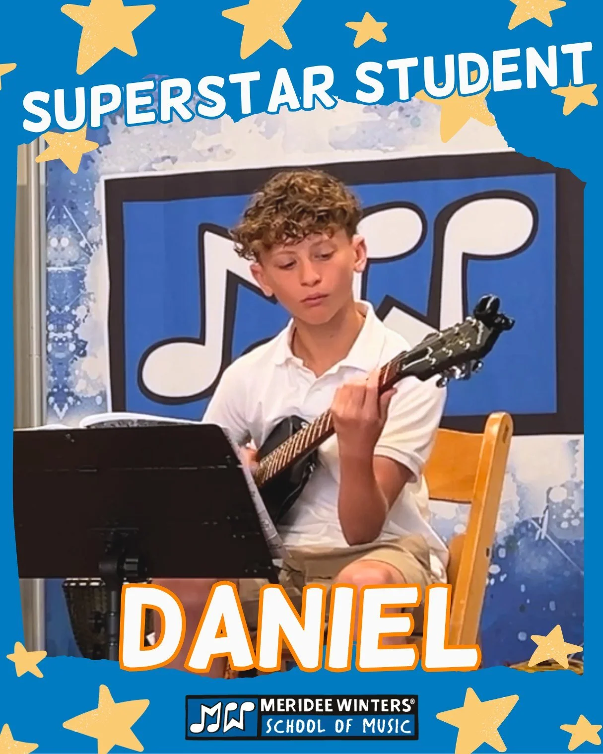 Student Spotlight: Daniel 🎸
Daniel has been taking guitar lessons at MW for the last 6 years! His teacher, Brendan, says that Daniel is a &quot;solid rocker&quot; who is just as excited to play a song from 1975 as one from 2025. He has recently lear