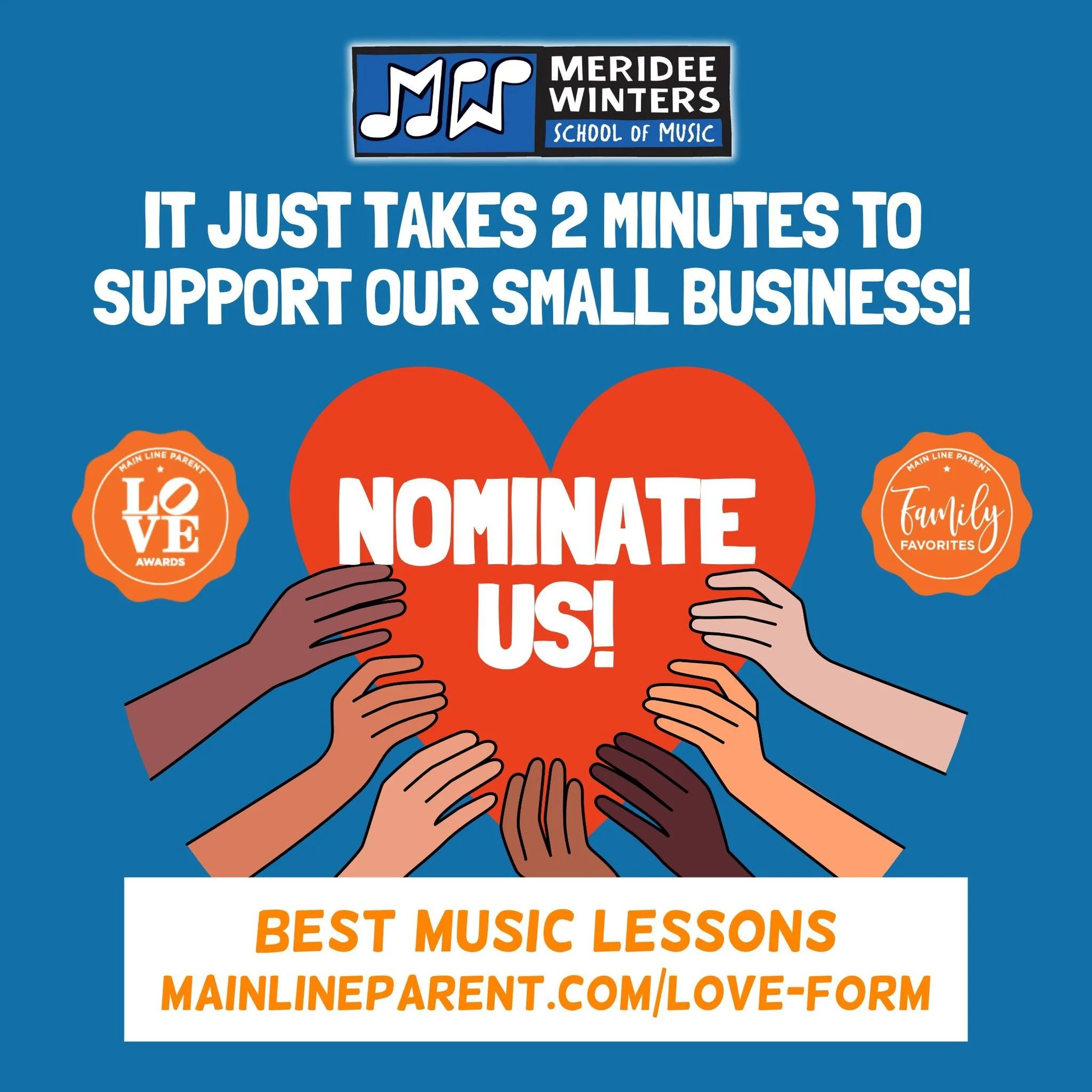 Can we ask a favor of our amazing community? Each year we've been incredibly honored to be recognized as a Main Line favorite for music lessons. Could you take 30 seconds and nominate us here? It makes a big difference for our small business and our 