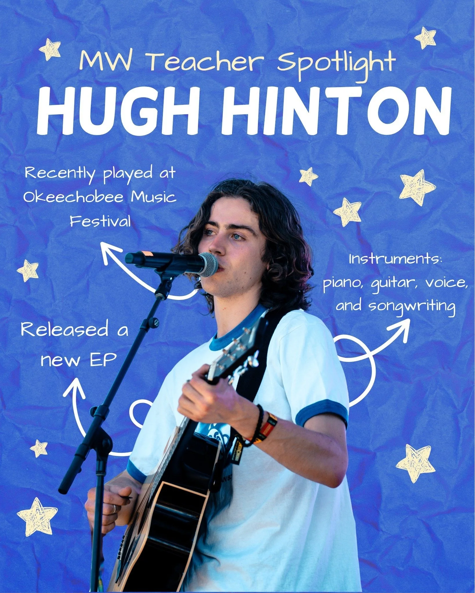 We're lucky to have the best teachers in the world at MW! 🎸
On top of being a rock star teacher, Hugh just performed with his band at Okeechobee Music Festival in Florida. He is currently working on putting together an east coast tour later into the