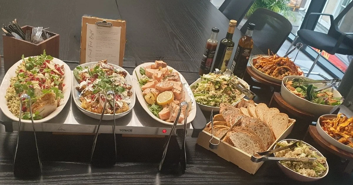 Salters Events fork buffet set up on a black table