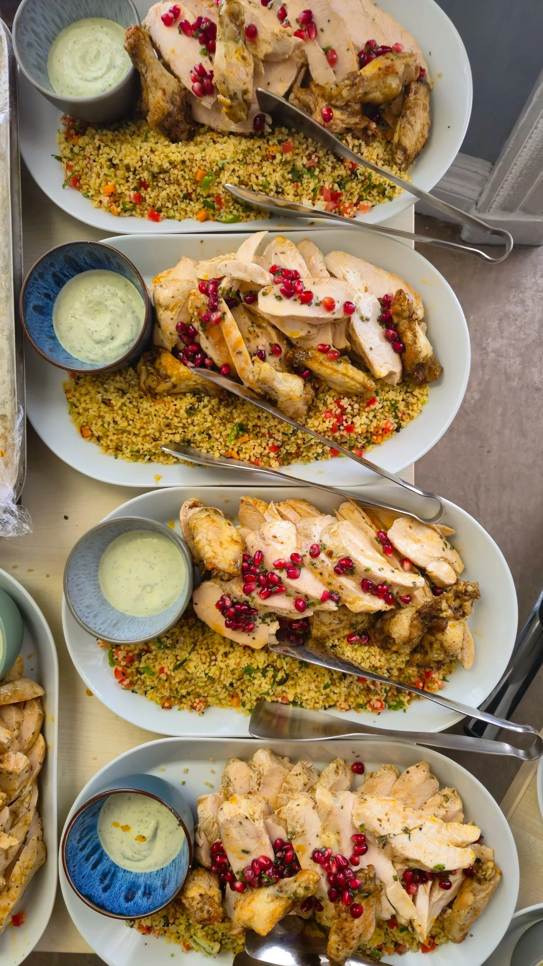 Salters Events Moroccan spiced chicken, tabouleh, pomegranate and mint yoghurt