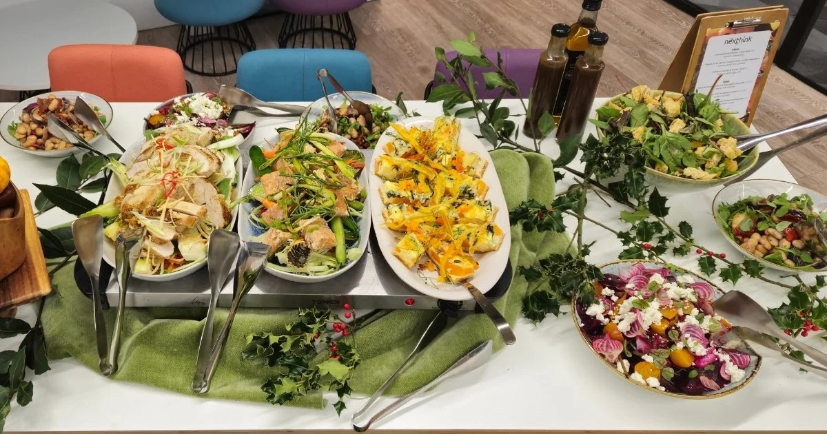 Salters Events fork buffet  set up for a Christmas corporate event