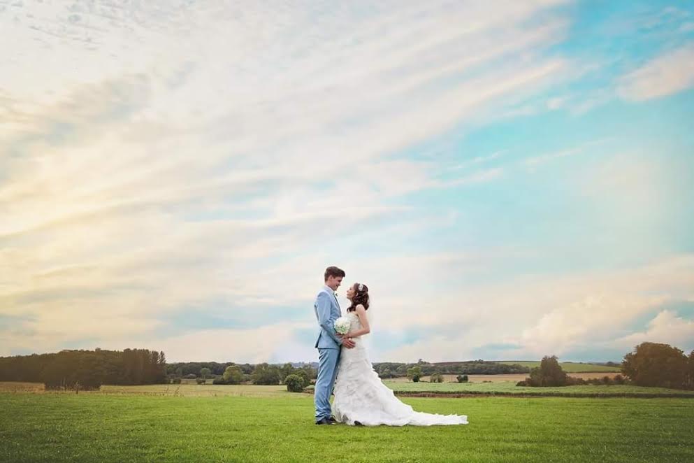 Bride and Groom wedding photo in woods at Skendleby Hall