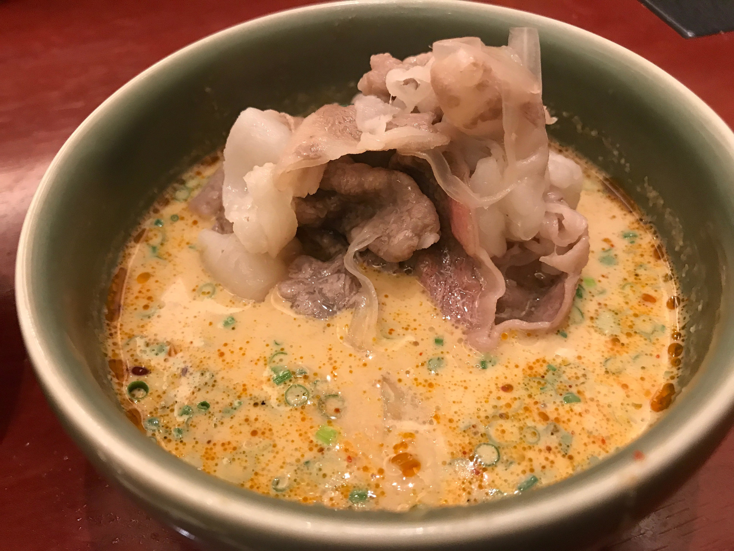 Finished and moments before being devoured. Dipped in Gomadare Sauce with Scallions and Chili Sesame Oil