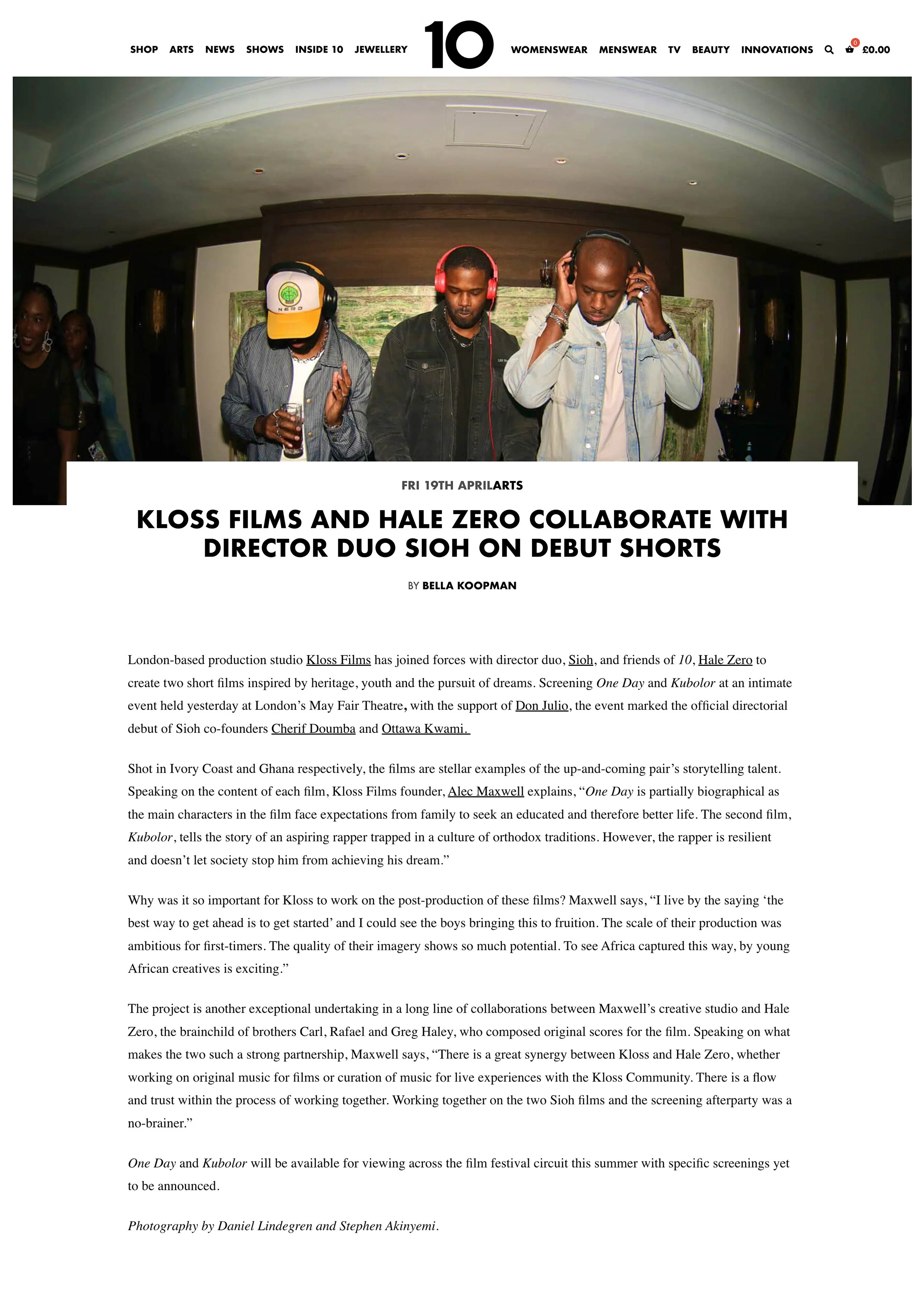 10 Magazine - Kloss &amp; Hale Zero Collaboration With Sioh
