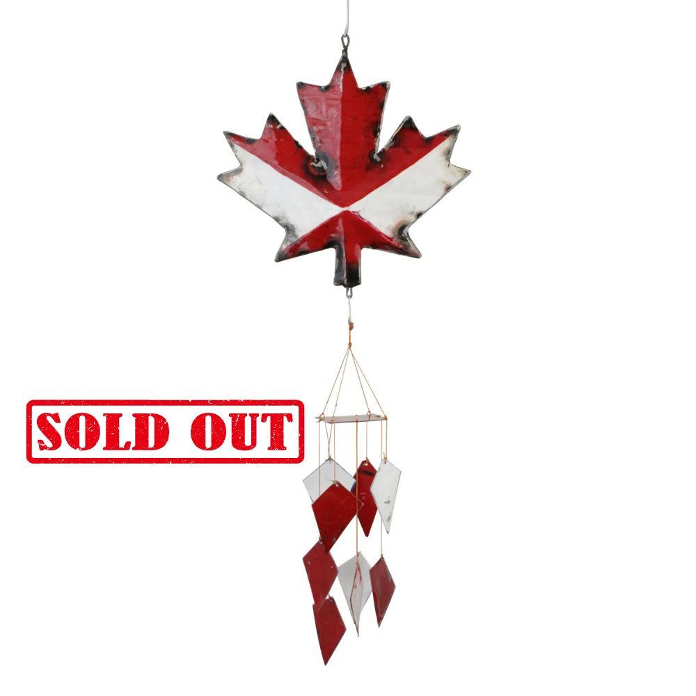 936 - Recycled Oil Drum Wind Chimes - Canadian Maple Leaf