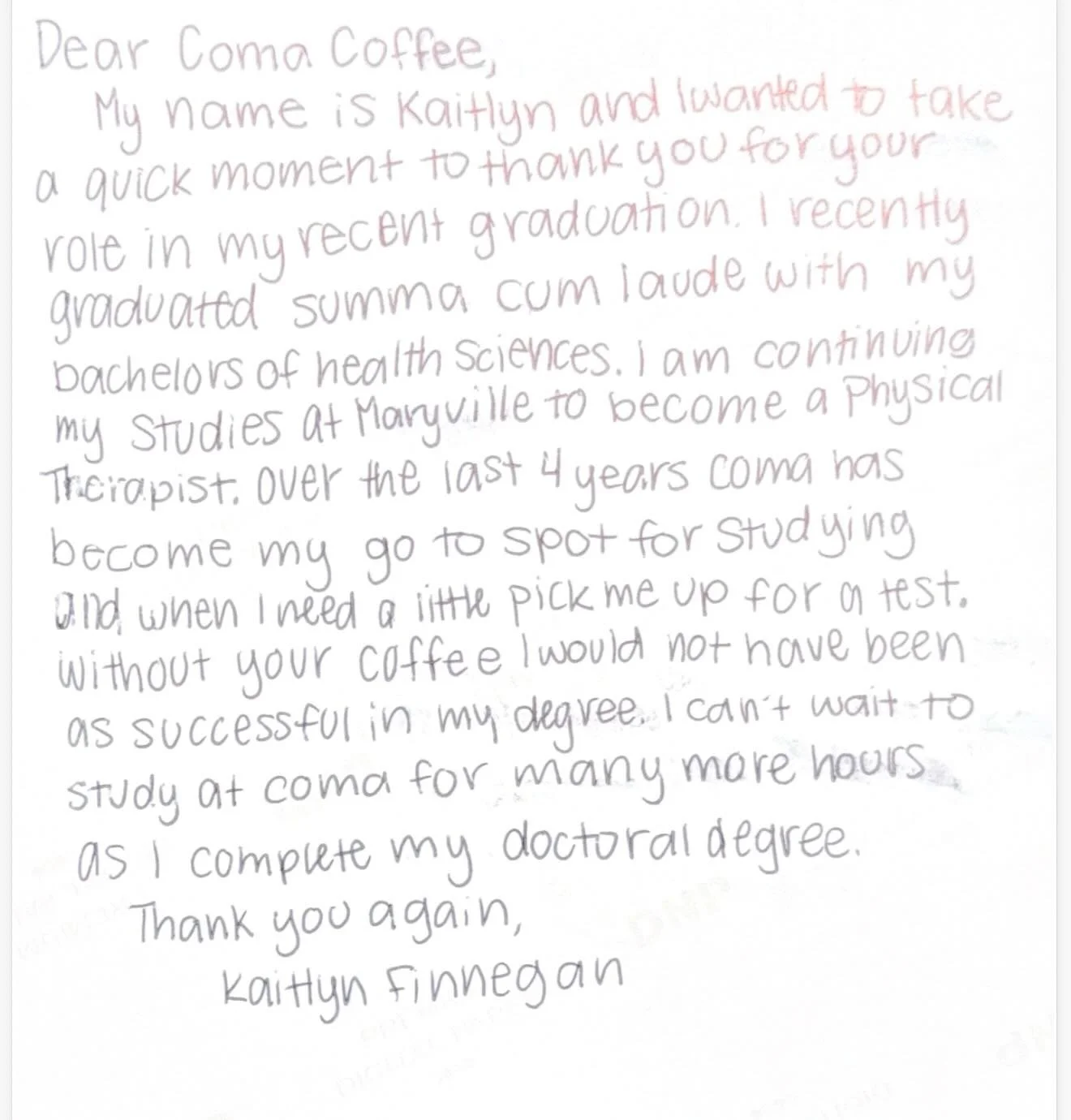In a world of AI, a handwritten thank you still stops you in your tracks. Kaitlyn &mdash; I can&rsquo;t fully express what your note means to us. Please send us a message and say hi so we can celebrate over a coffee. ❤️🫶