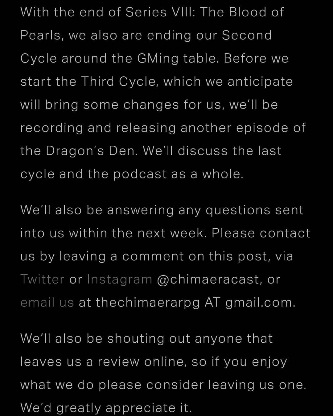 We're taking questions for our upcoming Dragon's Den fireside chat about the podcast. Ask away!