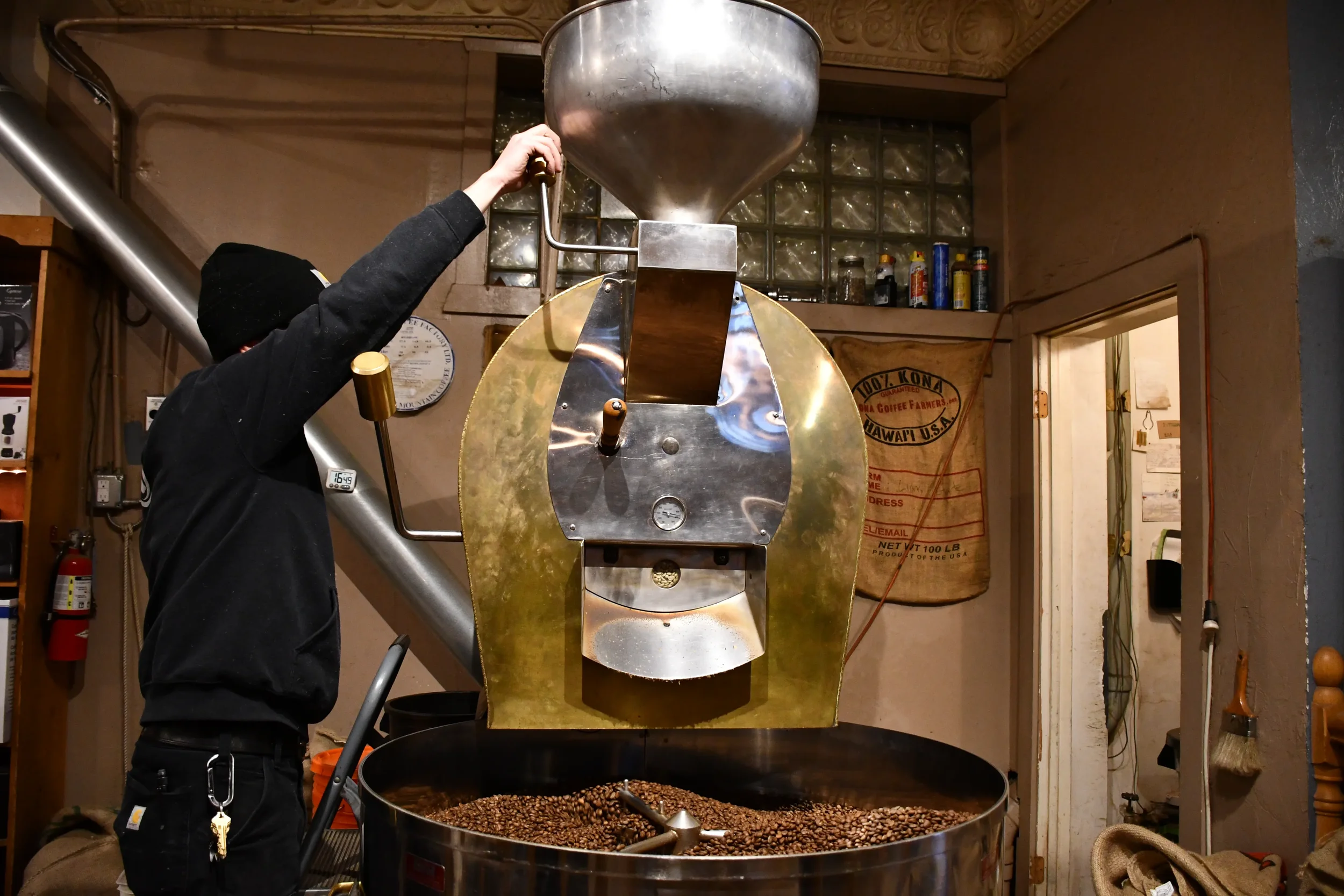 roasting coffee beans in Pittsburgh's Strip District
