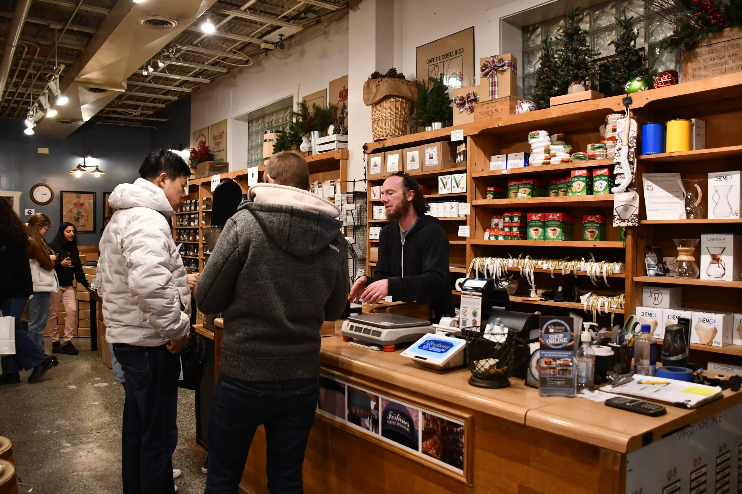 buying local coffee beans at Allegheny Coffee & Tea Exchange in Pittsburgh's Strip District