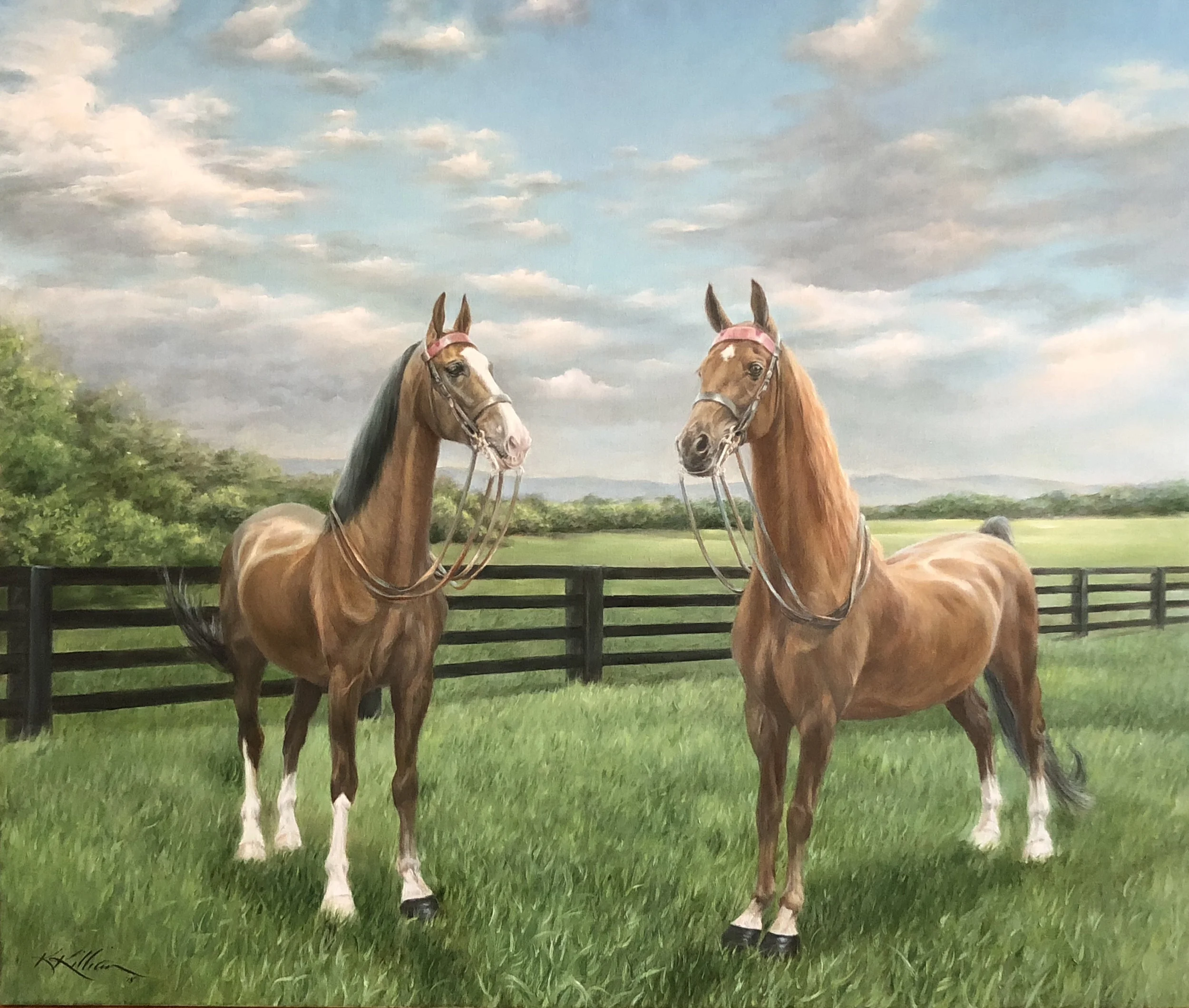 “Ready for Our Closeup” Tuck and Blueberry American Saddlebreds Oil on Belgian linen; 38 x 45” Collection Dr. Anne White Winston-Salem, NC ©2018 Karen Killian