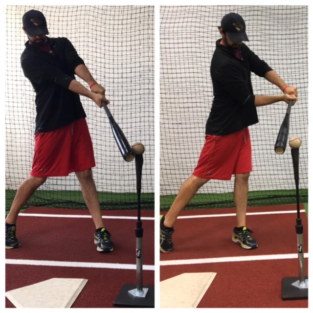 Left: Reaching for the ball with arms extended. Right: Lunging at the ball