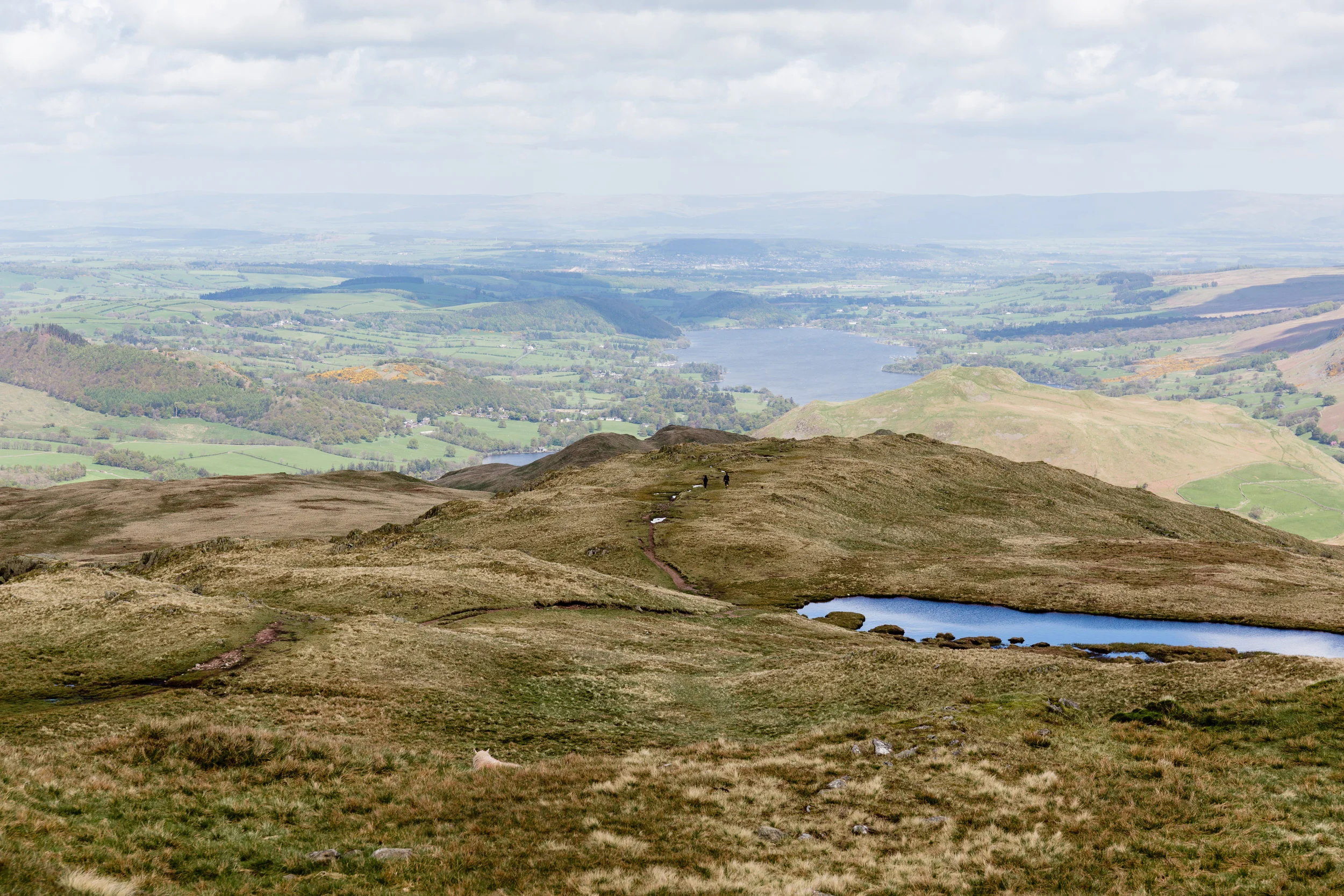 Views of Ullswater from the summit of Place Fell. The distinct path you can see in the centre of this photo is the direct route to the summit (left-hand path).