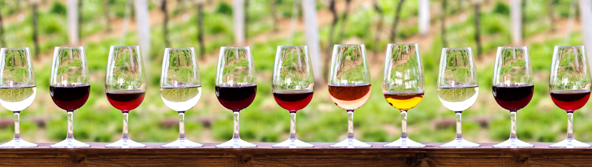 Glasses with wine. Red, pink, white wine in glasses. (Copy)