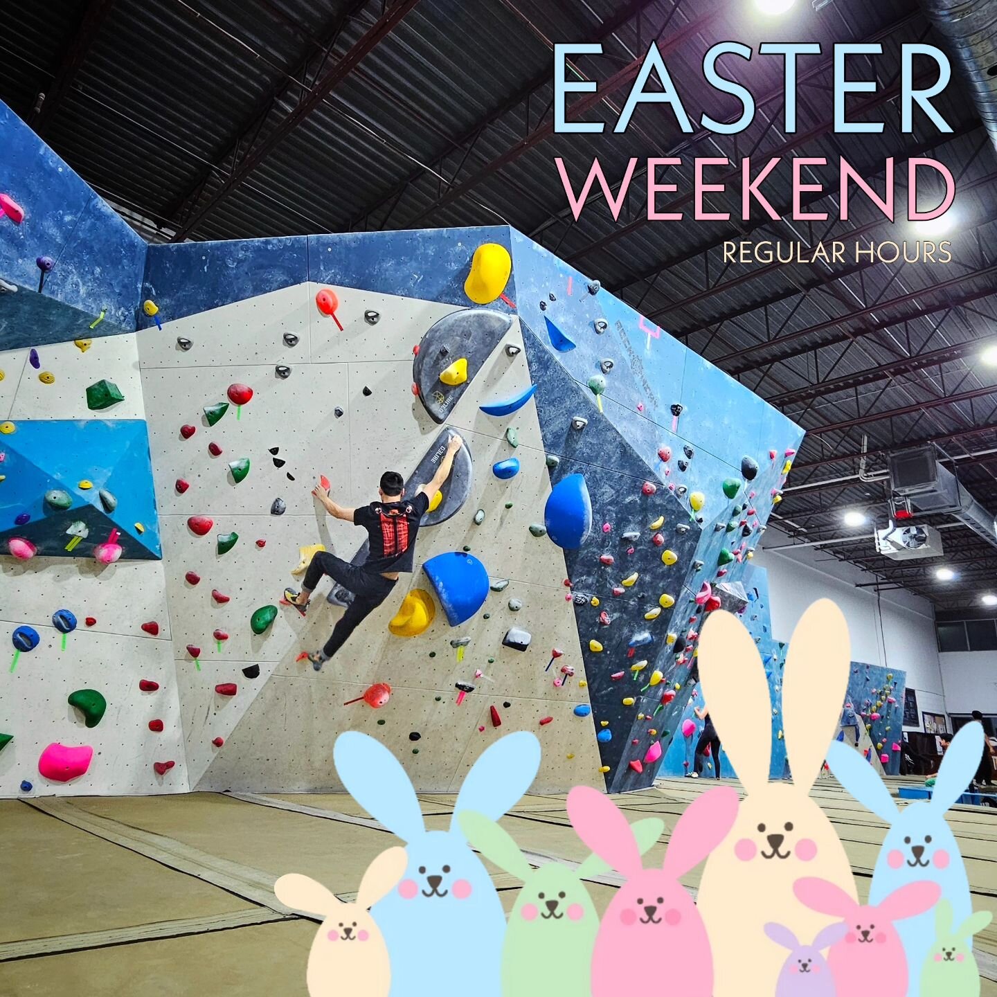 We're OPEN regular hours all Easter Weekend - come by for a climb with us! 🐰🐣

#toprockclimbing #brampton #bouldering