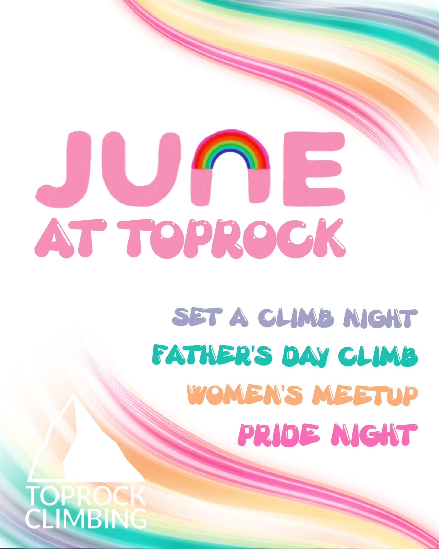 Lots happening this June! 🌈 🌼 

SET A CLIMB WITH KEV
Thursday, June 12 7-9 PM
Head to the backwall as Kev puts up a boulder.  Test out the moves and chat about the process as the holds go up! Free for members or with gym entry (no signup needed)

F