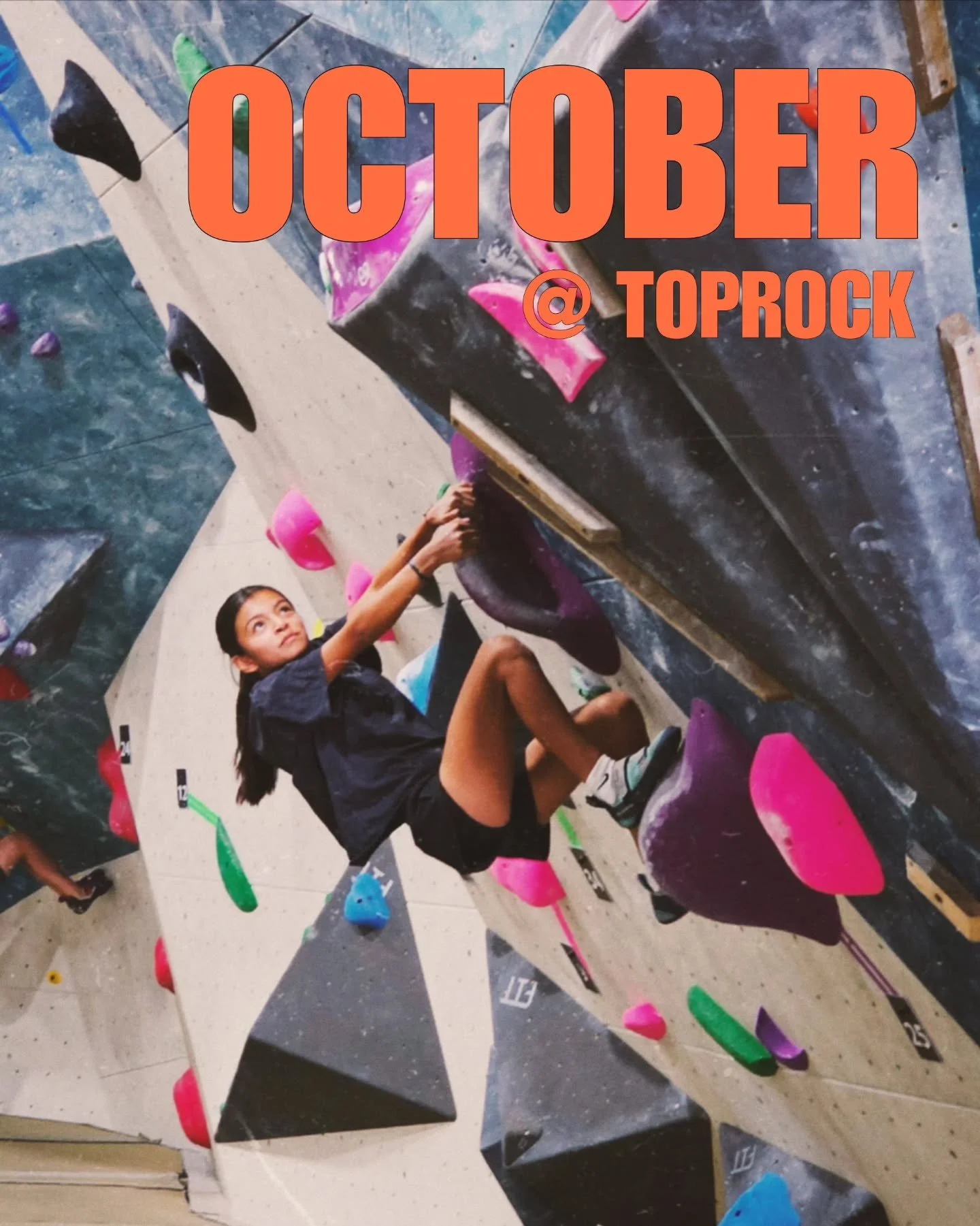 OCTOBER @ TOPROCK
Along with 4 weeks of Boulder League, here's what else is on at Toprock this month!

WOMEN'S MEETUP ♀️
Mon, Oct 6  7-9 PM
Join @jessicaarwenbest for a friendly women's meetup! Come climb in an encouraging and inclusive space.

HALLO
