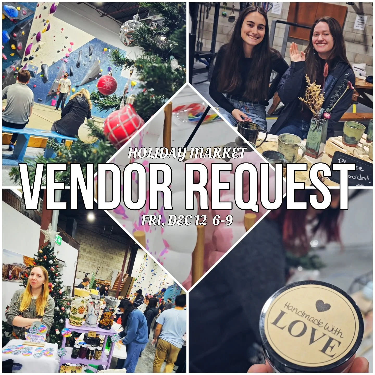 📢 VENDORS WANTED for our Toprock Holiday Market on Friday, December 12th from 6-9 PM! ☃️ 

DM us if you're interested - spots are limited!

All you climbers, save the date because it's going to be a festive night and a chance to shop and support loc