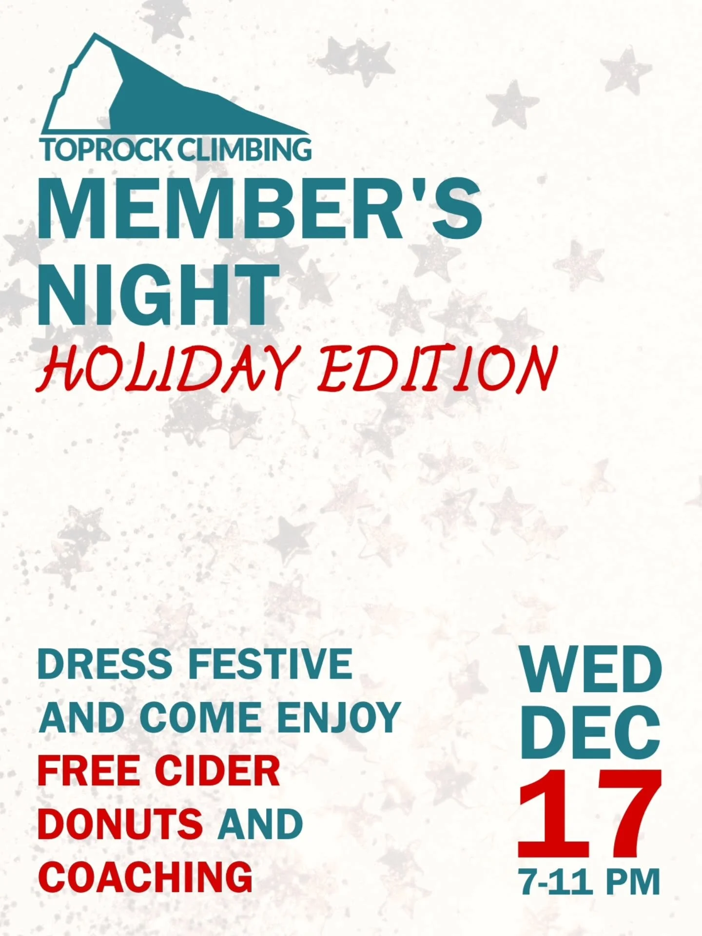 Wear your best or worst Christmas sweater, a Santa toque or whatever and join us this Wednesday, Dec 17 for a festive night of climbing with FREE CIDER AND DONUTS on us! ☕ 🍩 

The setters will be here offering coaching and beta ☃️

Everyone's invite