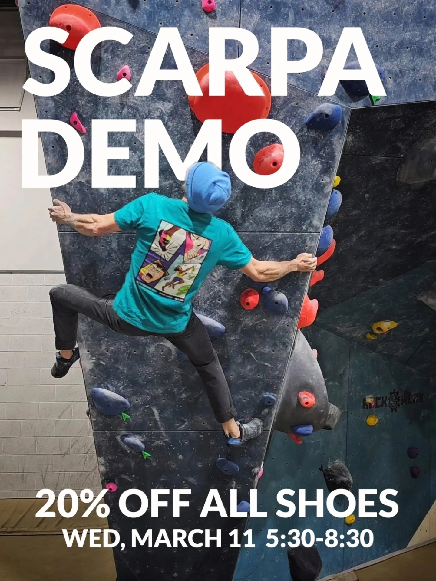 Scarpa Demo
20% OFF EVERYTHING
Wednesday March 11 from 5:30-8:30 PM

Come test out all your favourite @scarpana from @asmsports.ca and enjoy huge savings as you upgrade your grip!
