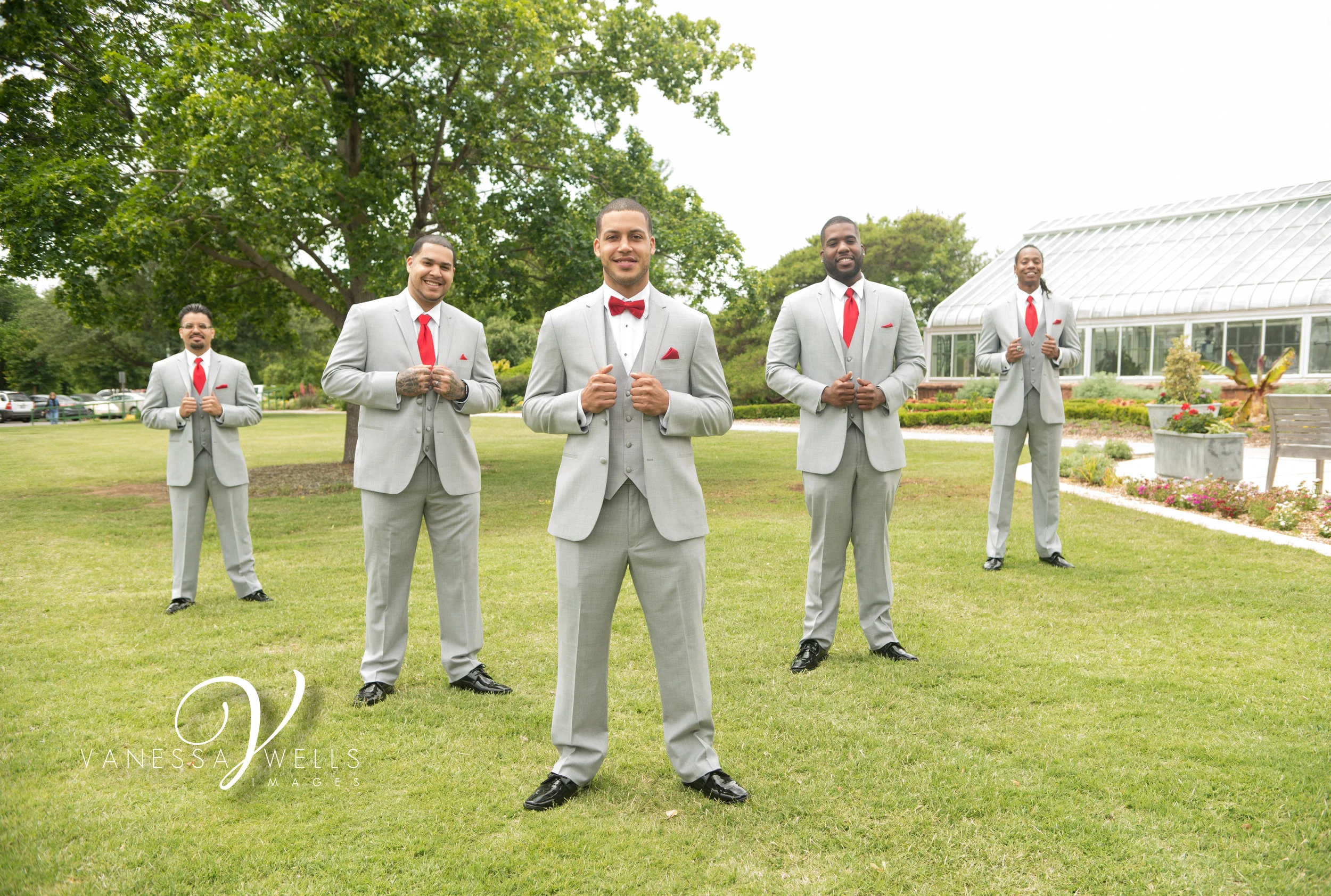 Groom and Groomsmen Wedding Photographer in OKC Will Rogers Garden