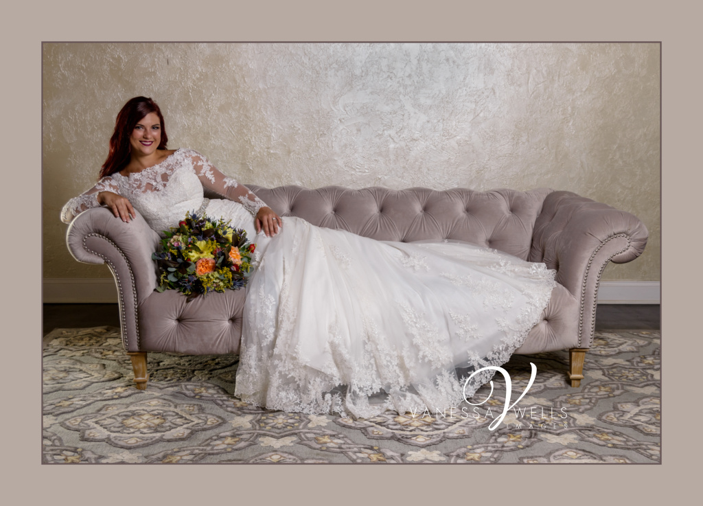 Destination wedding photographer. Bridal gown at The Grand Canadian Theater