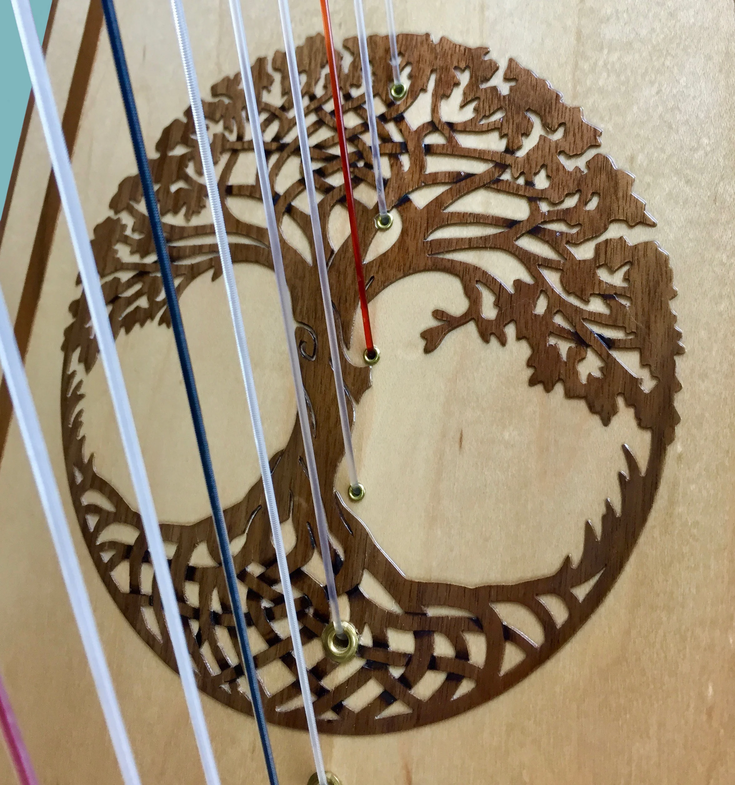 You can see the graduated string spacing here as the strings transition from nylon/nylon wrapped strings, which have more mass and need more room to vibrate, to the monofilament tempered nylon strings.