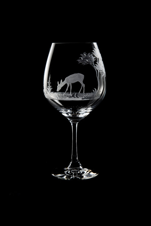 African Safari Wine Glass, Etched Crystal