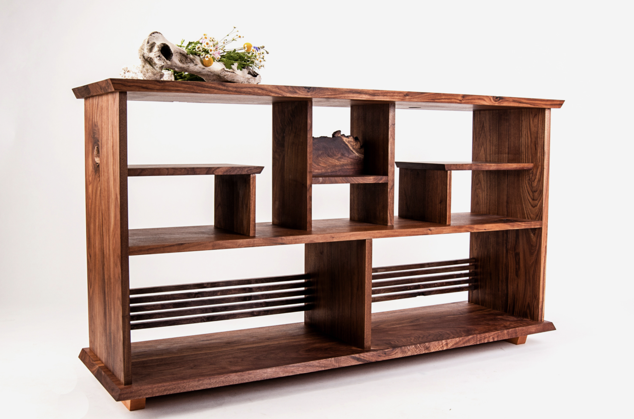  Custom walnut credenza with live edge insert for private client. Sized especially for records. 