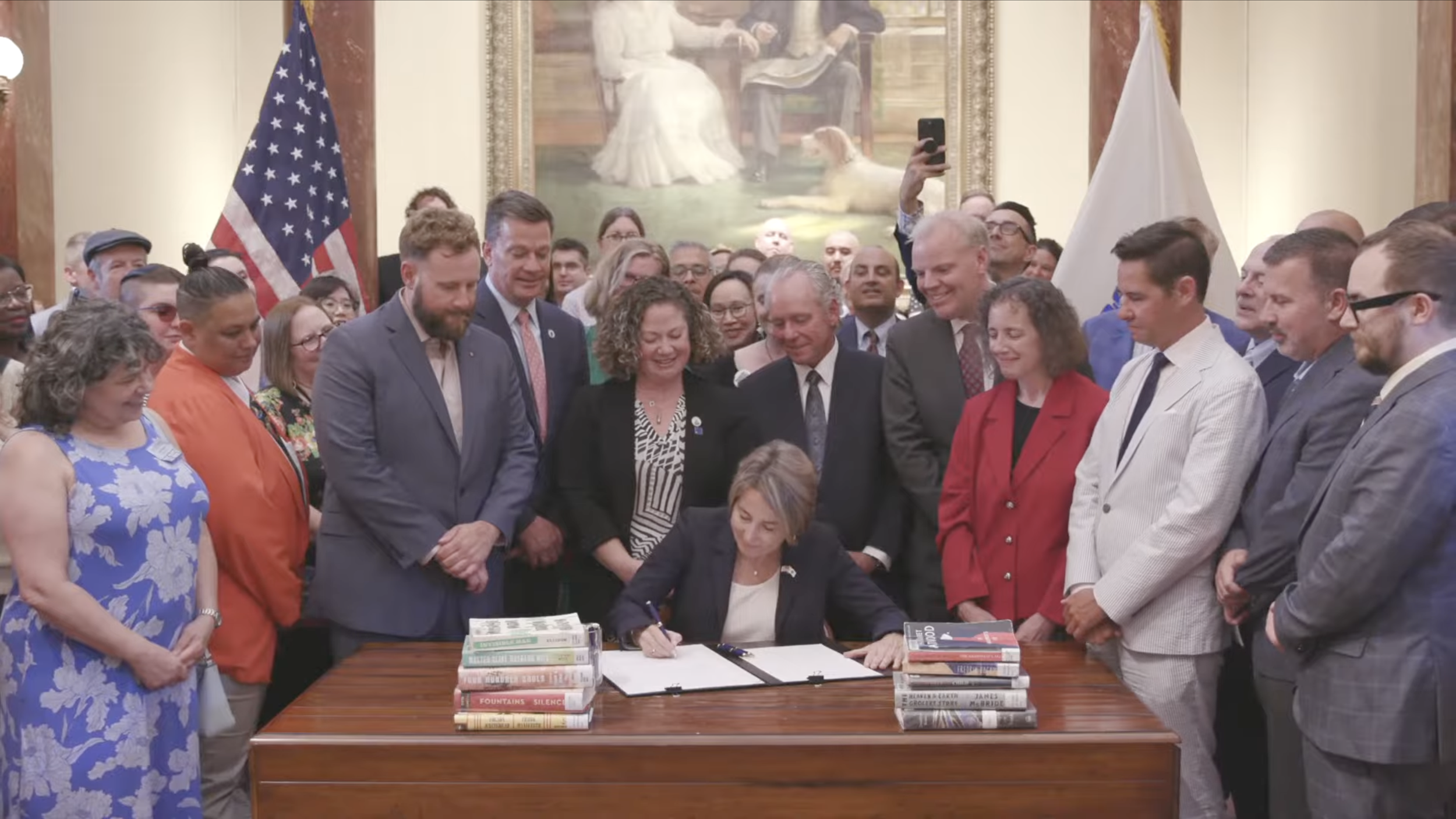 Governor Healey signs An Act Regarding Free Expression at the Franklin Public Library on Aug. 10, 2026