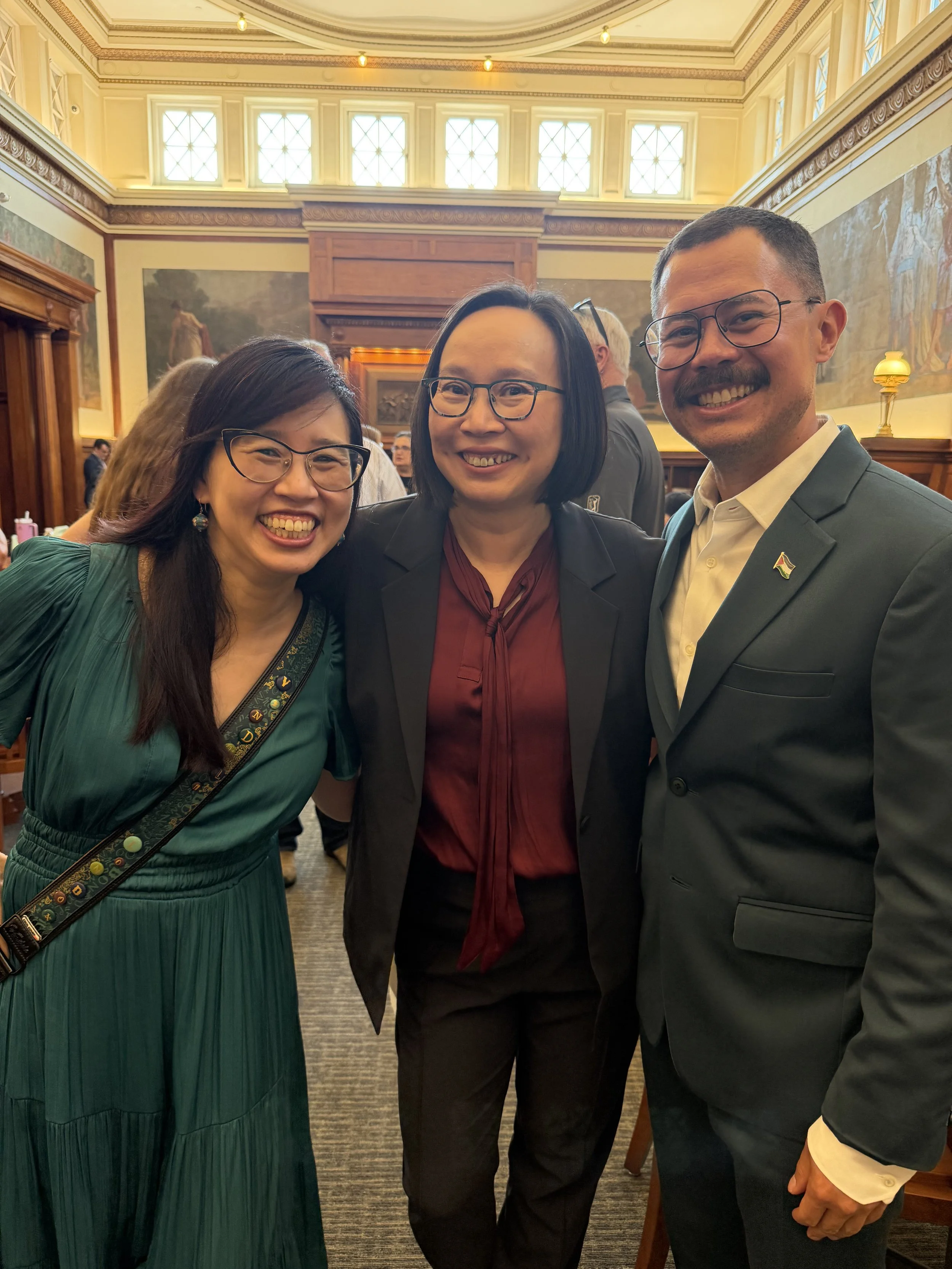 Authors Grace Lin, Malinda Lo, and Mike Curato at the Franklin Public Library on Aug. 10, 2026