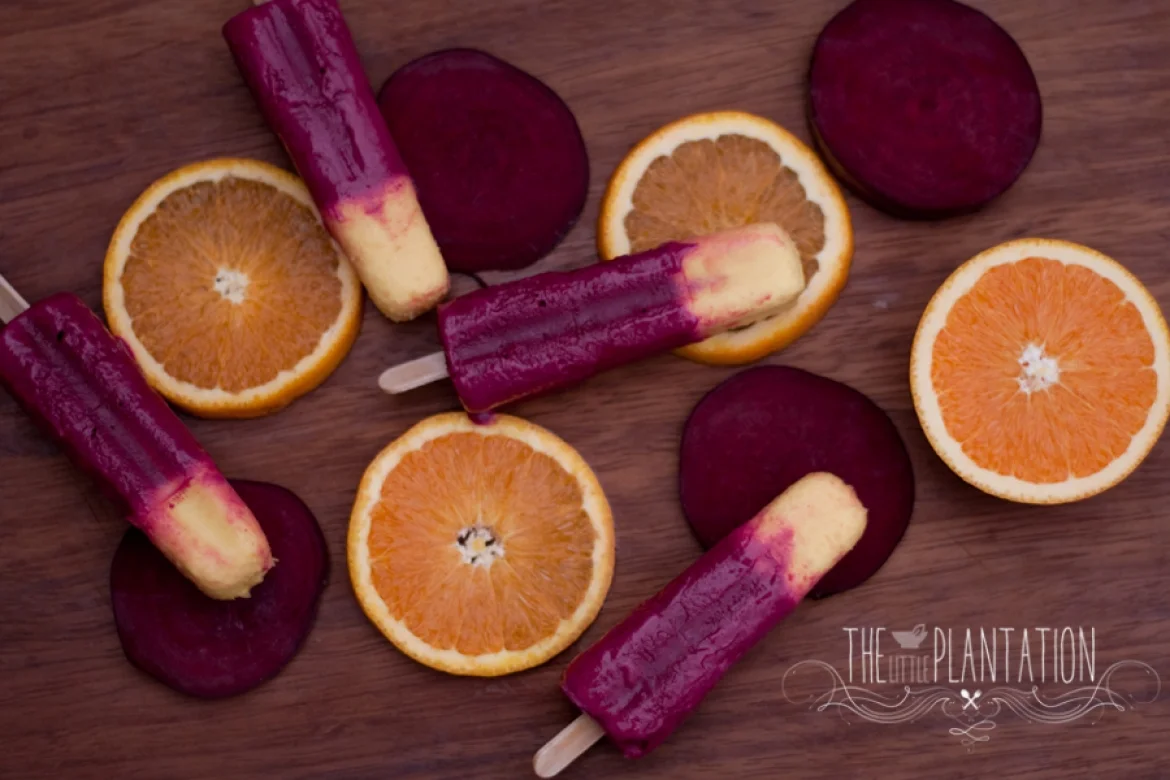 ORANGE AND BEETROOT ICE LOLLIES (V+, R, GF, P, CHF, GRF)
