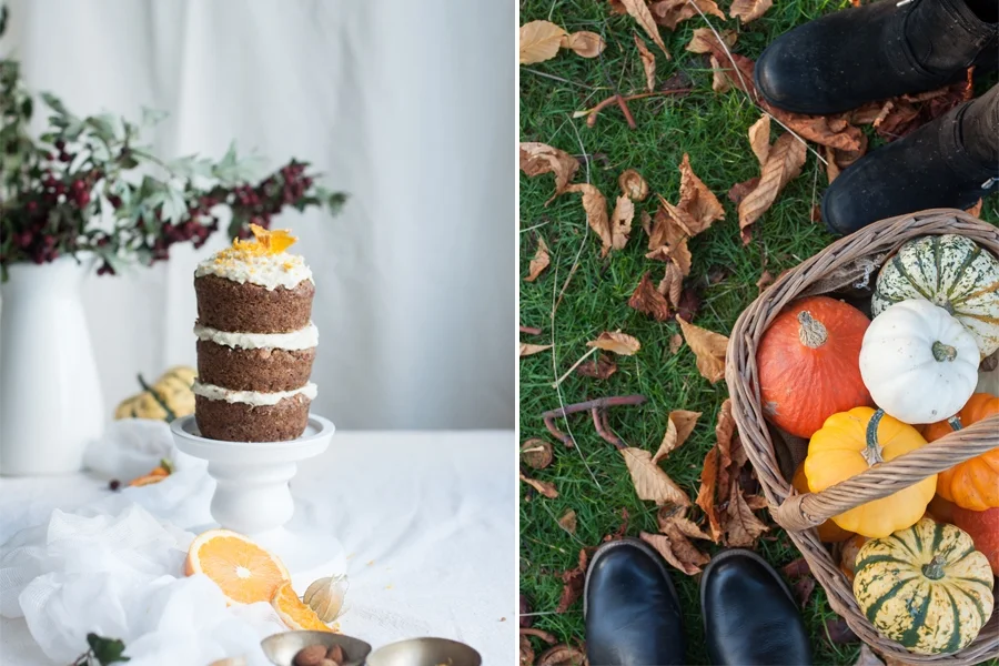 MINI VEGAN PUMPKIN AND ORANGE LAYER CAKE WITH RAW ALMOND FROSTING (V+, CHF, GF, R)