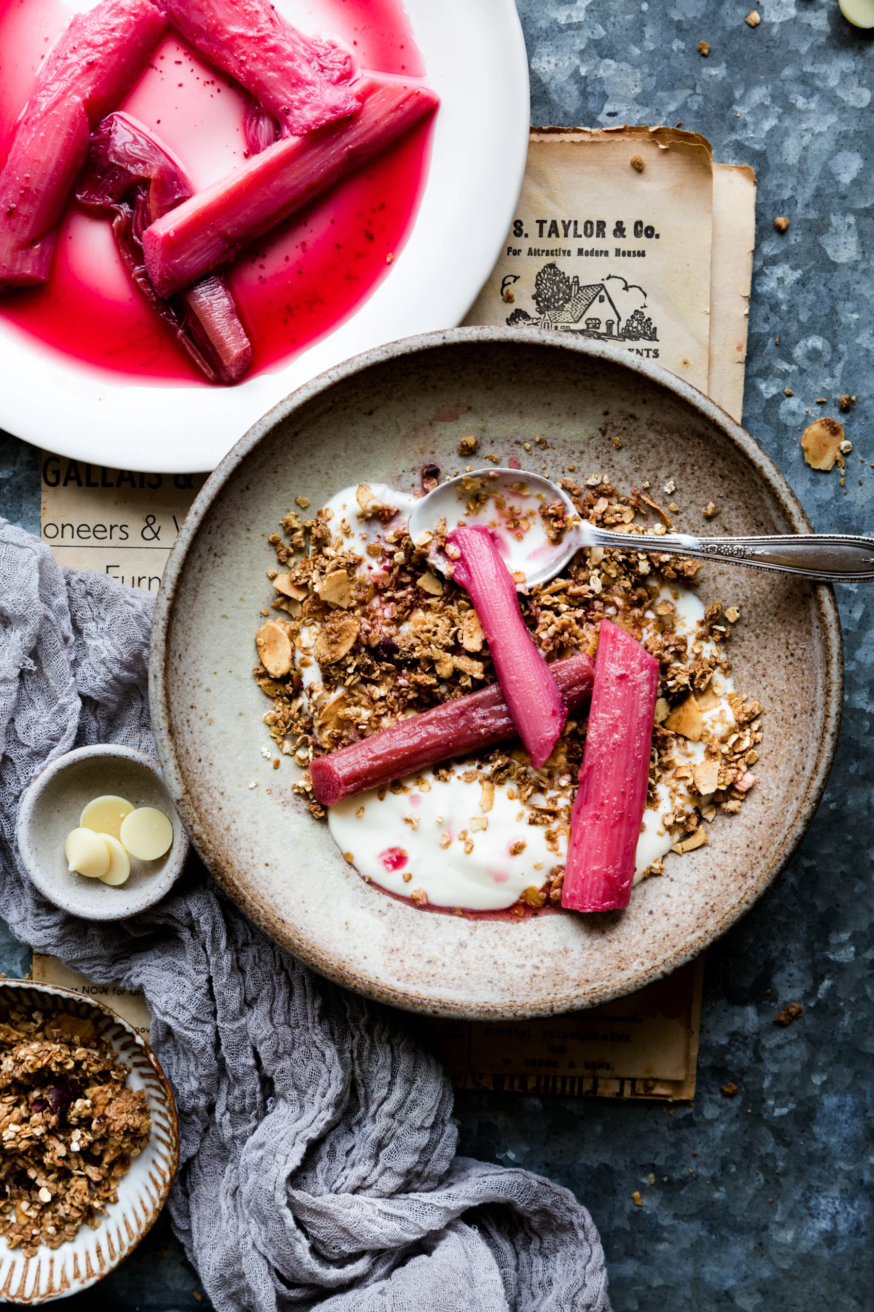 How to make easy vegan granola with poached rhubarb - The Little Plantation blog