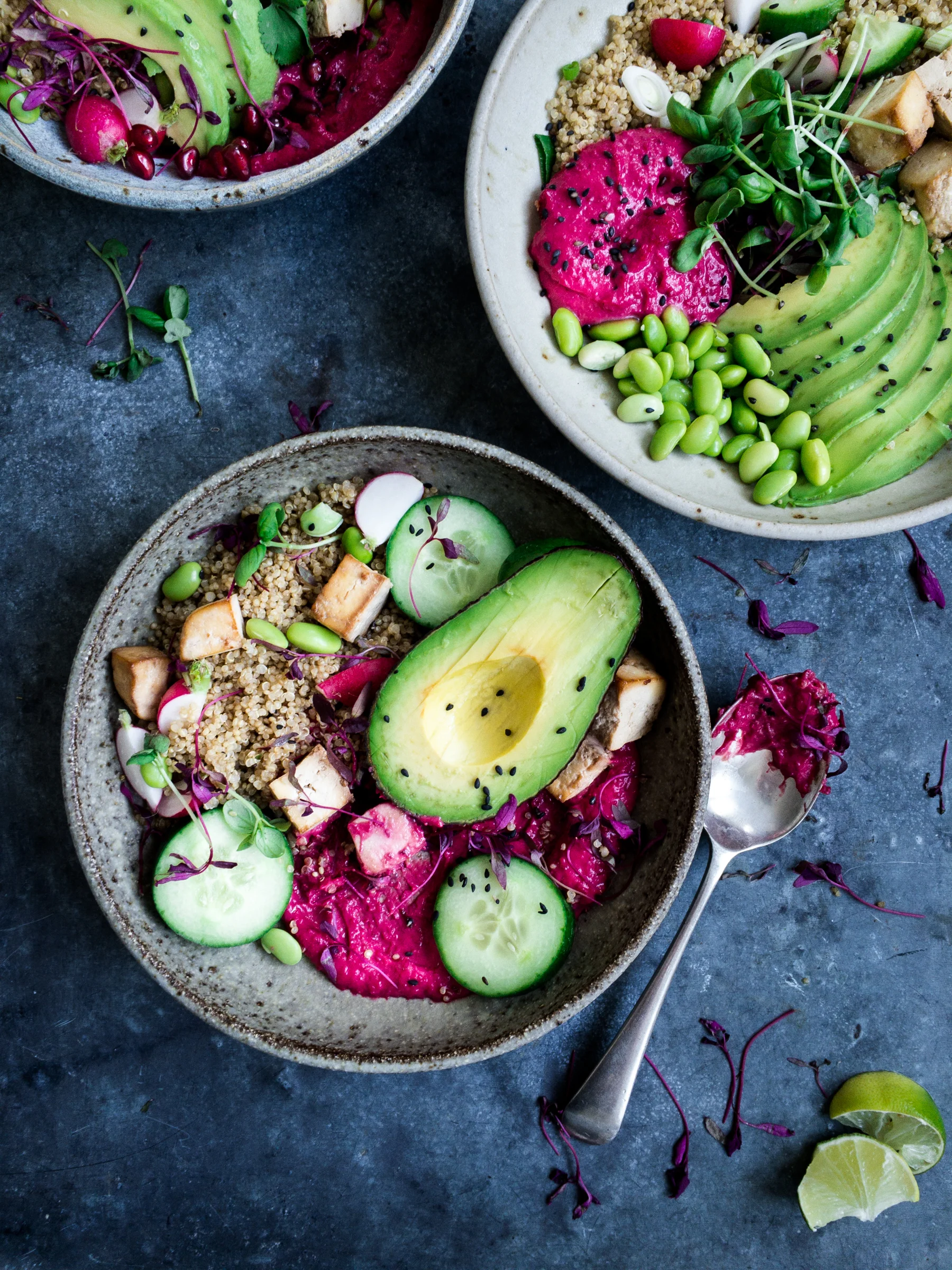 Mobile phone shot of buddha bowl, styled on the day.