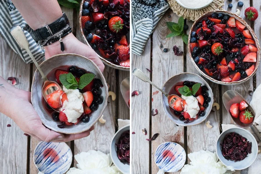 HIBISCUS POACHED BERRIES WITH VEGAN CASHEW CREAM + THOUGHTS ON FOOD PHOTOGRAPHY 4